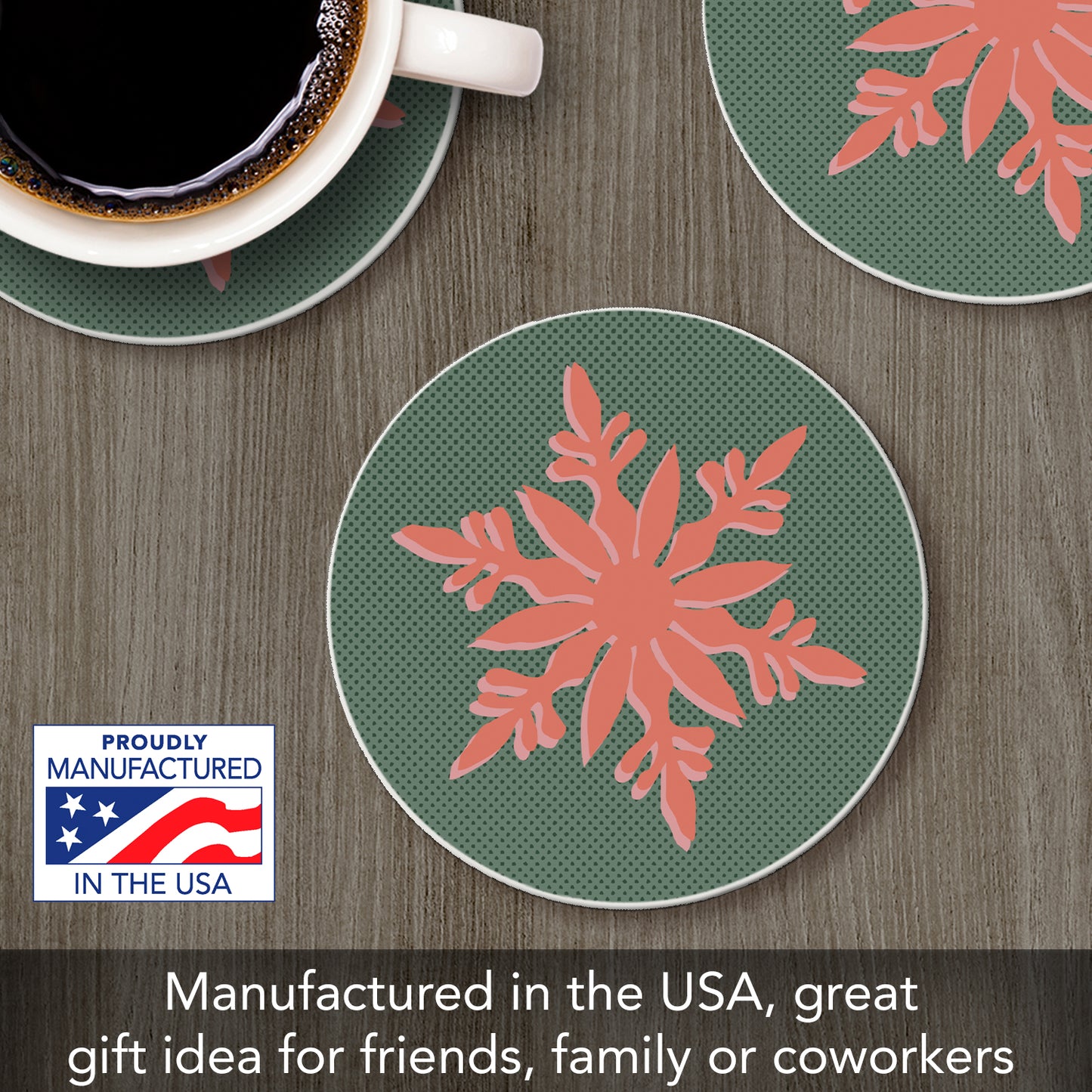 Thirstystone Snowflake Single Round Absorbent Stone Coaster with Protective Cork Backing Manufactured in The USA 4" Diameter