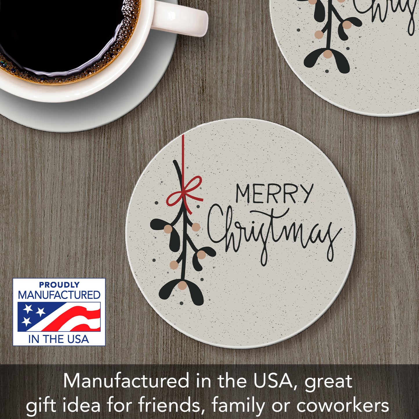 Thirstystone Mistletoe Christmas Single Round Absorbent Stone Coaster with Protective Cork Backing Manufactured in The USA 4" Diameter