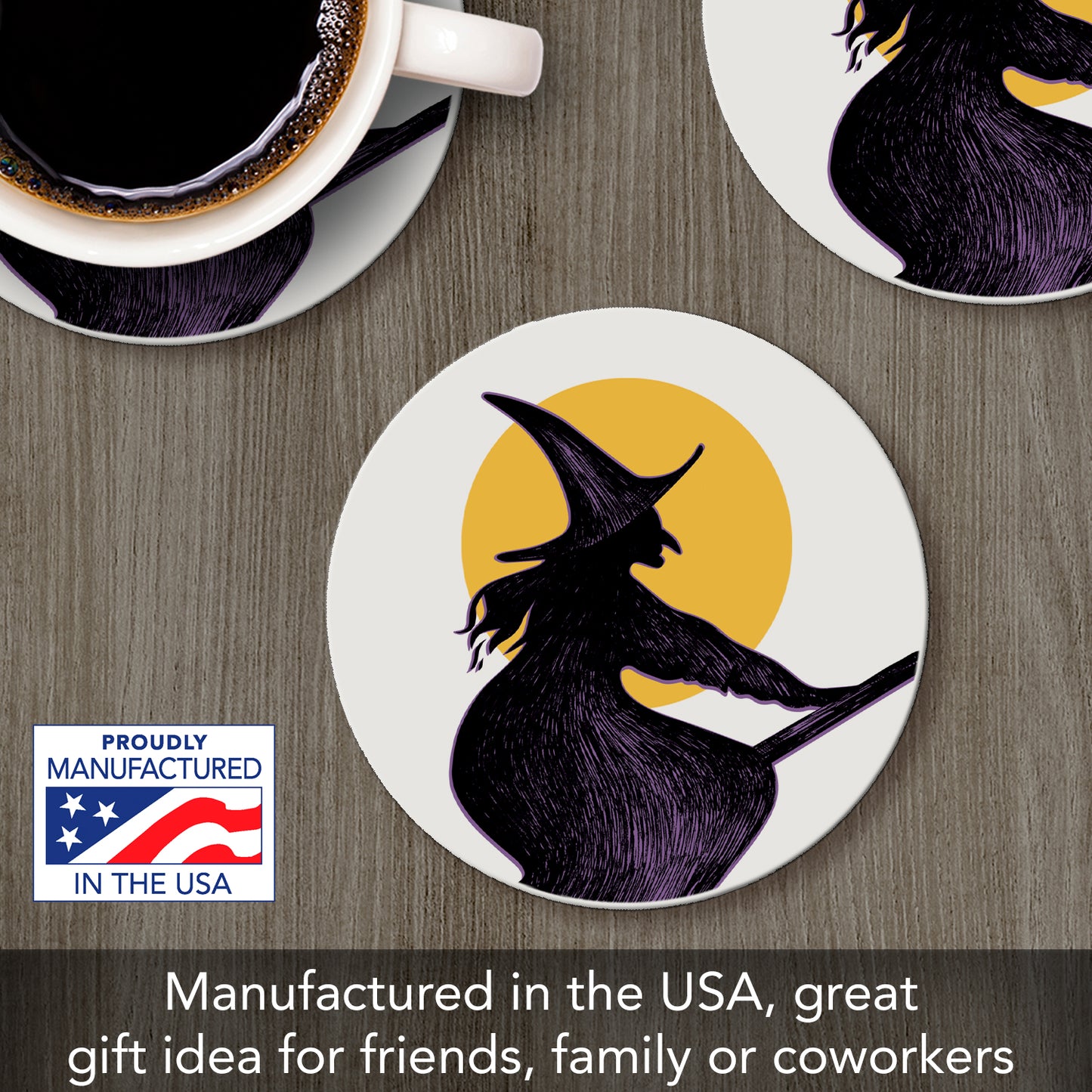 Thirstystone Witch's Broom Round Absorbent Stone Coaster with Protective Cork Backing Manufactured in The USA 4" Diameter