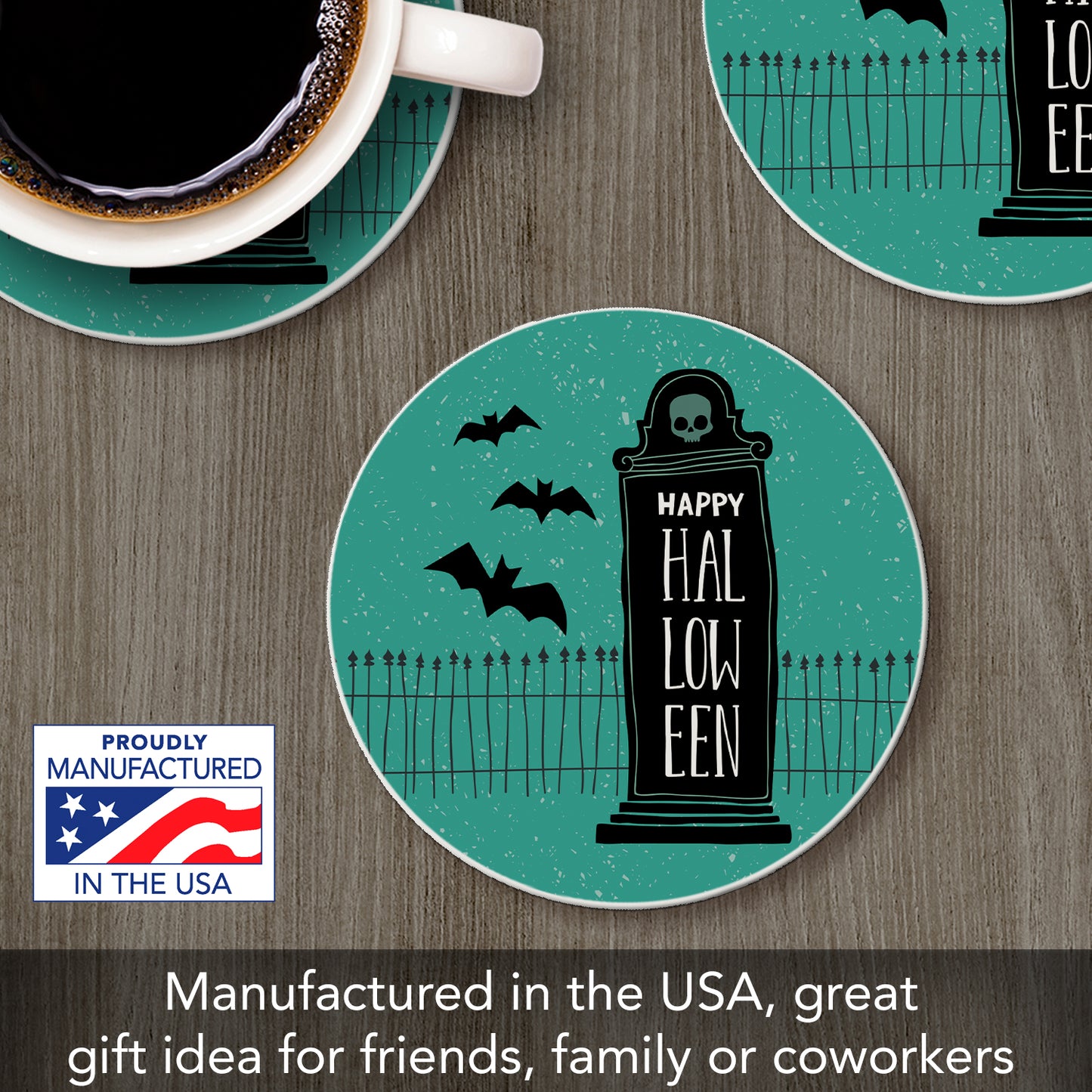 Thirstystone Halloween Grave Round Absorbent Stone Coaster with Protective Cork Backing Manufactured in The USA 4" Diameter