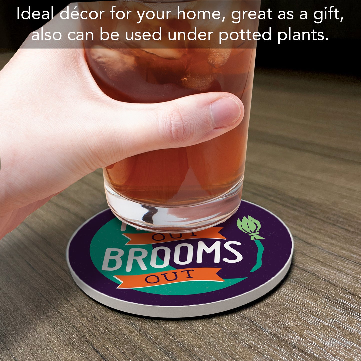 Thirstystone Moons Out Brooms Out Round Absorbent Stone Coaster with Protective Cork Backing Manufactured in The USA 4" Diameter
