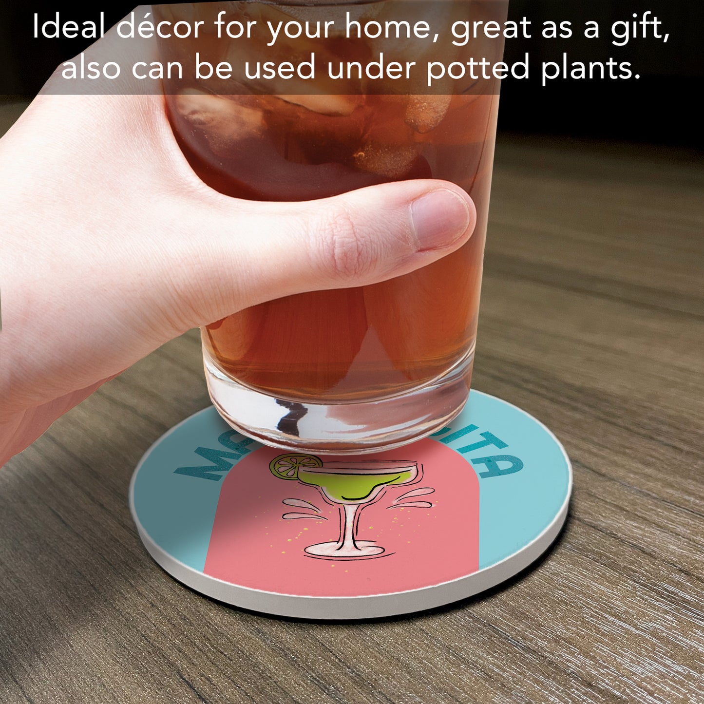 Thirstystone Margarita Single Round Absorbent Stone Coaster with Protective Cork Backing Manufactured in The USA 4" Diameter