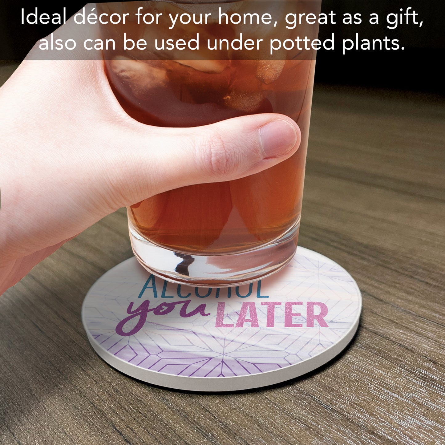 Thirstystone Alcohol Later Single Round Absorbent Stone Coaster with Protective Cork Backing Manufactured in The USA 4" Diameter