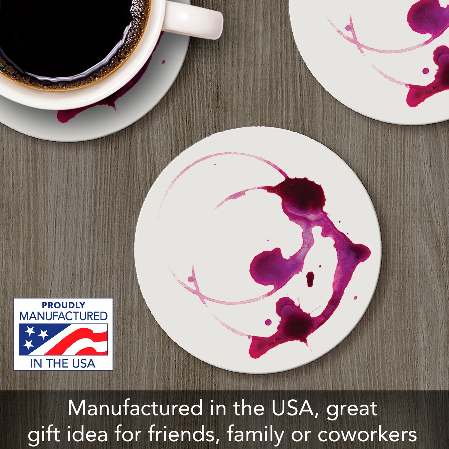 Thirstystone Wine Stain Single Round Absorbent Stone Coaster with Protective Cork Backing Manufactured in The USA 4" Diameter