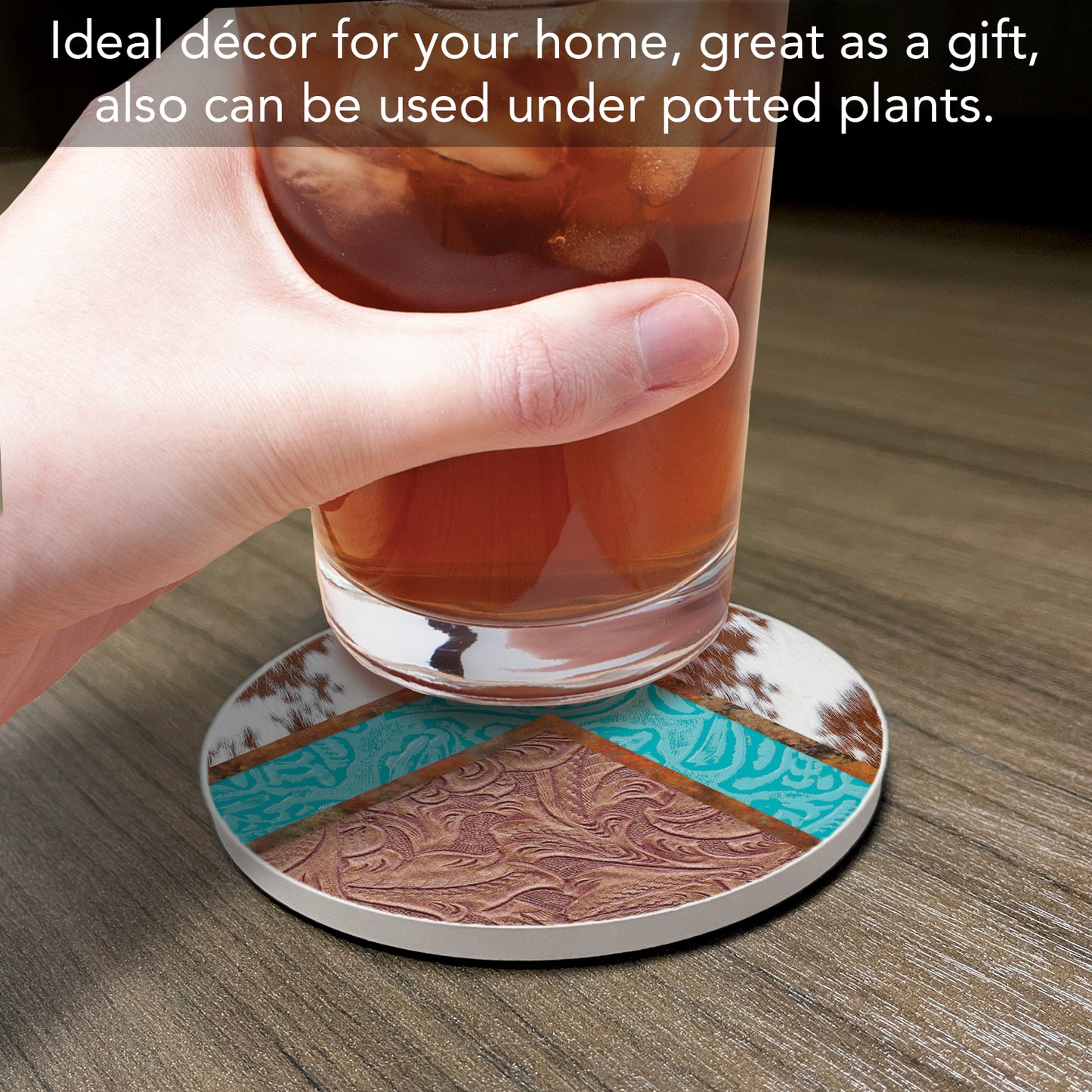 Thirstystone Cow Hide Single Round Absorbent Stone Coaster with Protective Cork Backing Manufactured in The USA 4" Diameter