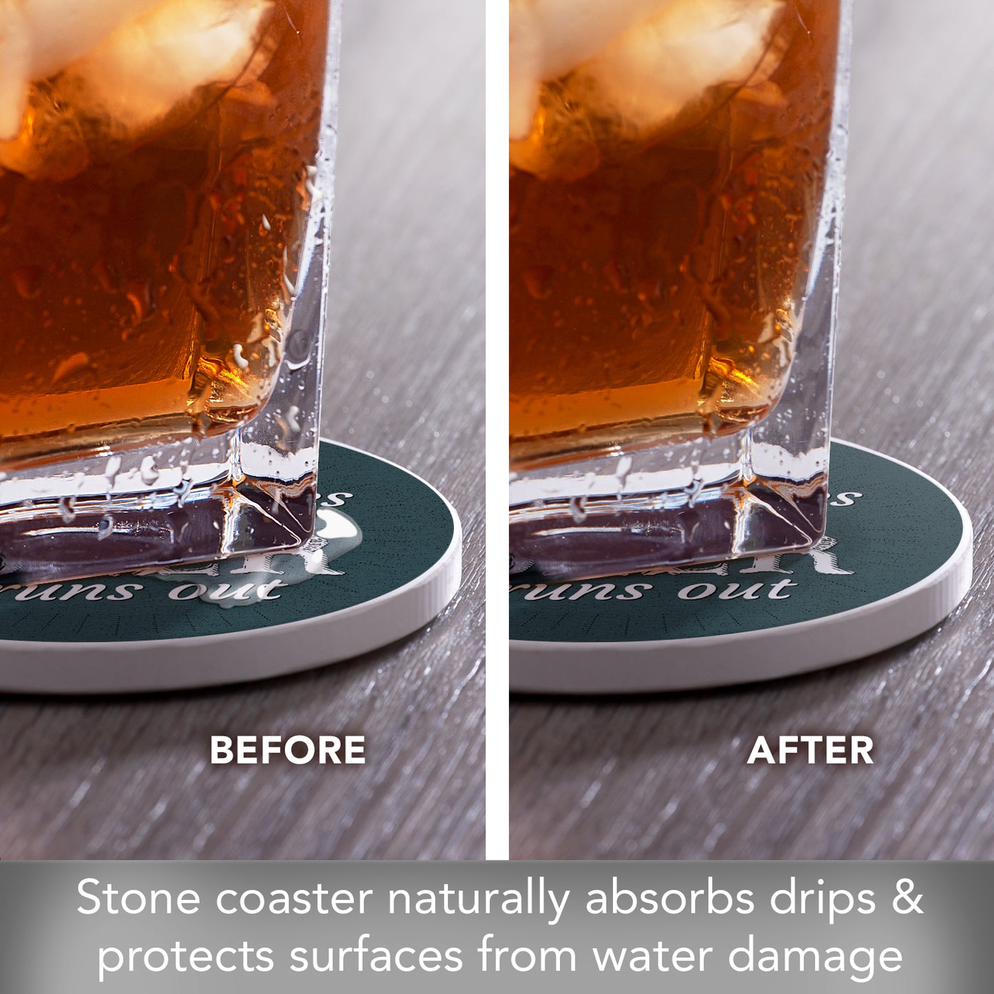 Thirstystone Beer Runs Out Single Round Absorbent Stone Coaster with Protective Cork Backing Manufactured in The USA 4" Diameter