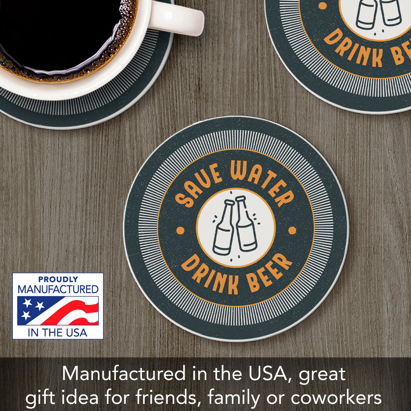 Thirstystone Save Water Single Round Absorbent Stone Coaster with Protective Cork Backing Manufactured in The USA 4" Diameter