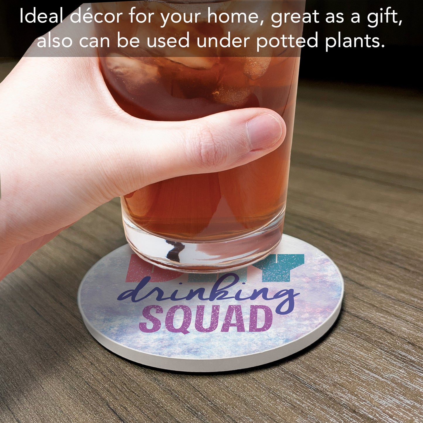 Thirstystone Day Drinking Squad Single Round Absorbent Stone Coaster with Protective Cork Backing Manufactured in The USA 4" Diameter