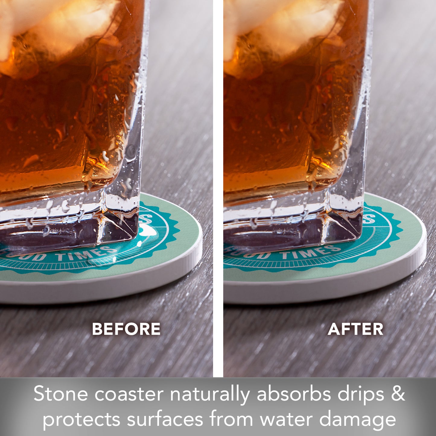 Thirstystone Cold Drinks Single Round Absorbent Stone Coaster with Protective Cork Backing Manufactured in The USA 4" Diameter