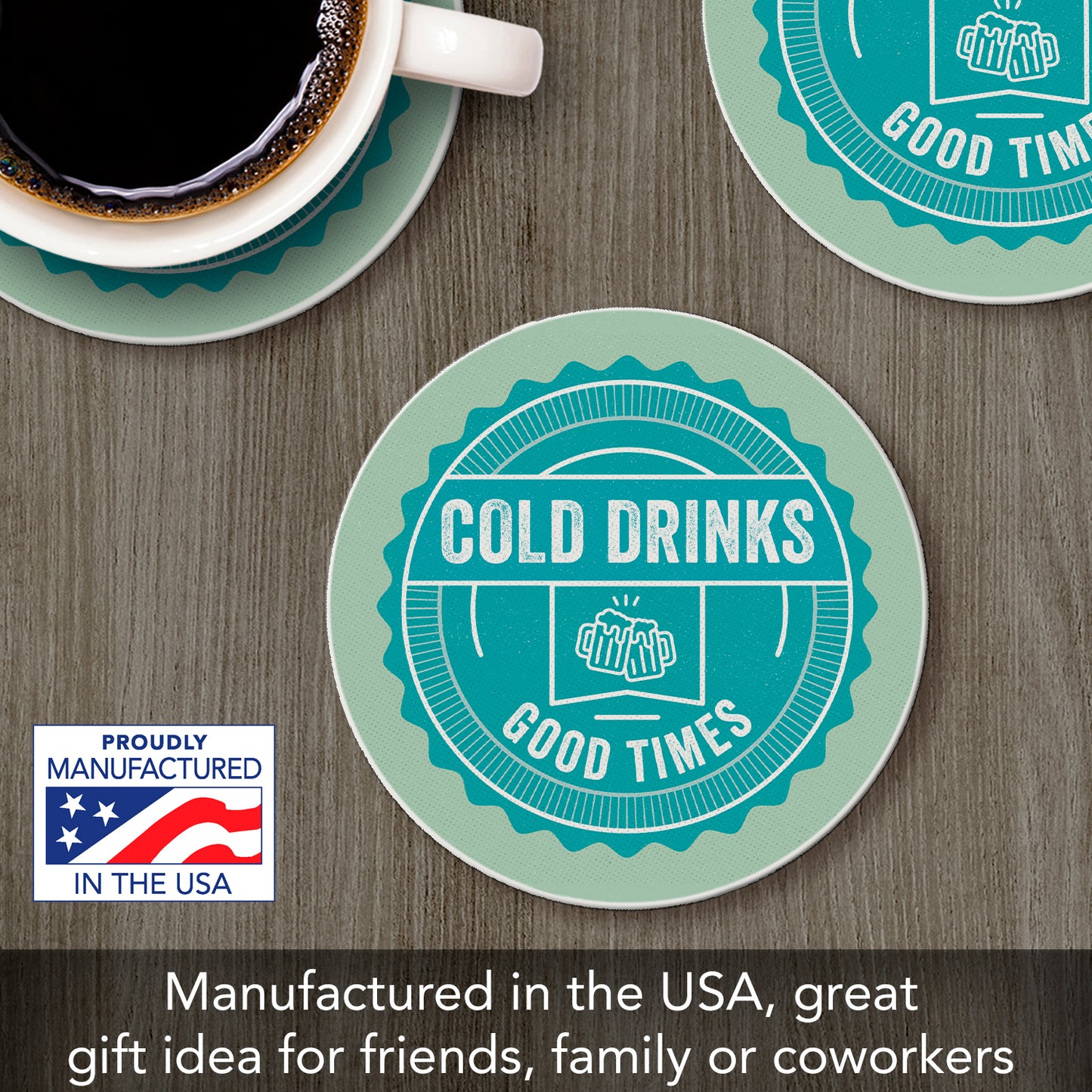 Thirstystone Cold Drinks Single Round Absorbent Stone Coaster with Protective Cork Backing Manufactured in The USA 4" Diameter