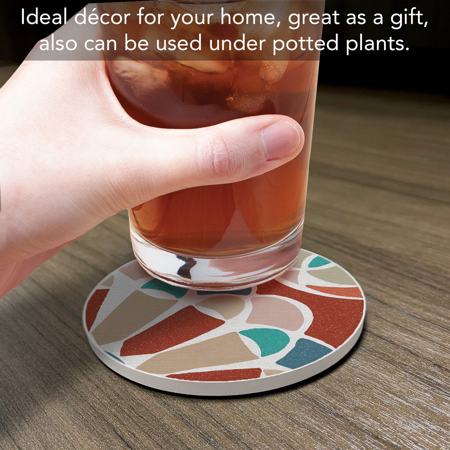 Thirstystone Mosaic Flower Single Round Absorbent Stone Coaster with Protective Cork Backing Manufactured in The USA 4" Diameter