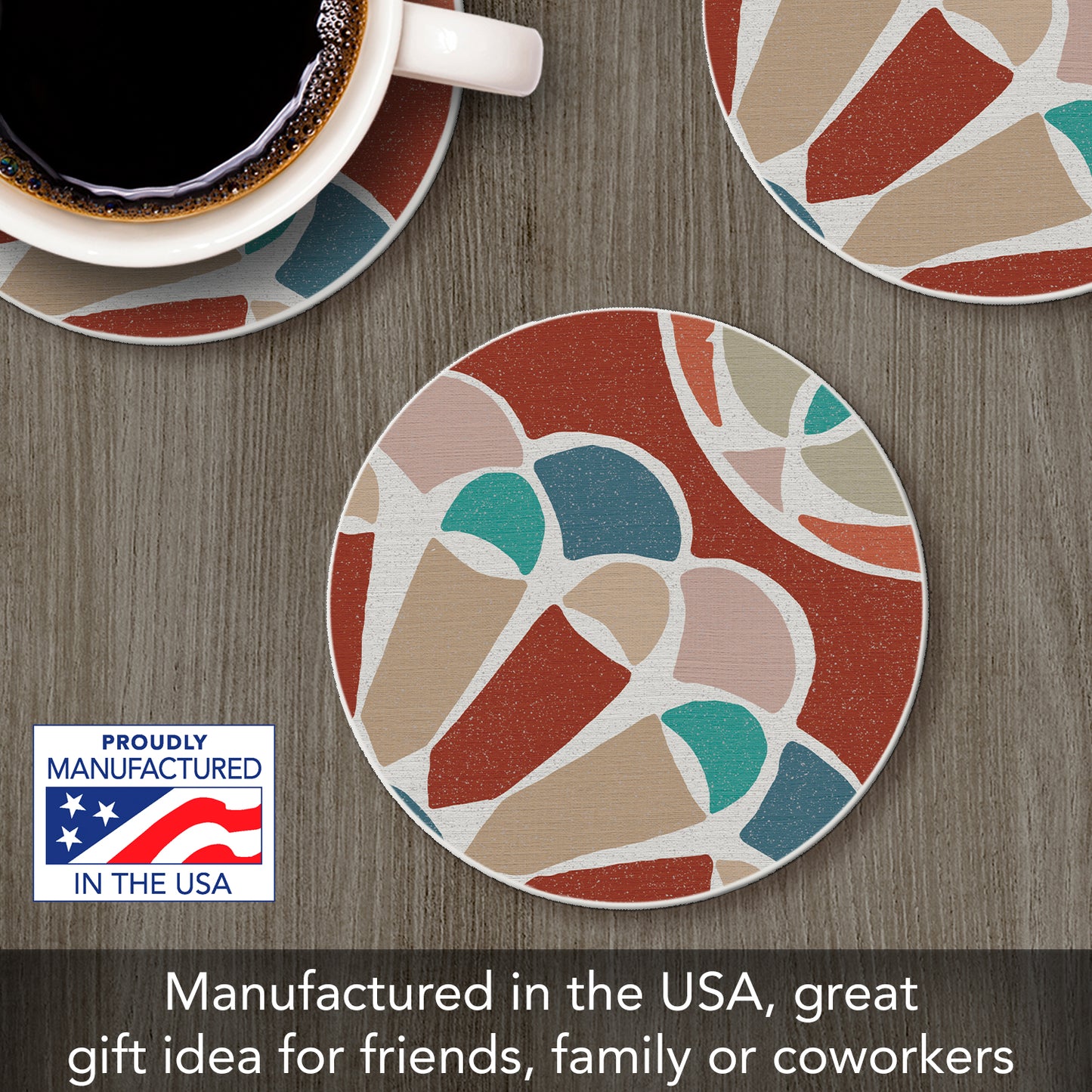 Thirstystone Mosaic Flower Single Round Absorbent Stone Coaster with Protective Cork Backing Manufactured in The USA 4" Diameter