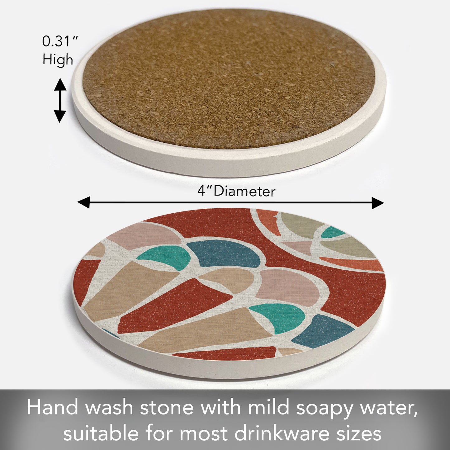 Thirstystone Mosaic Flower Single Round Absorbent Stone Coaster with Protective Cork Backing Manufactured in The USA 4" Diameter