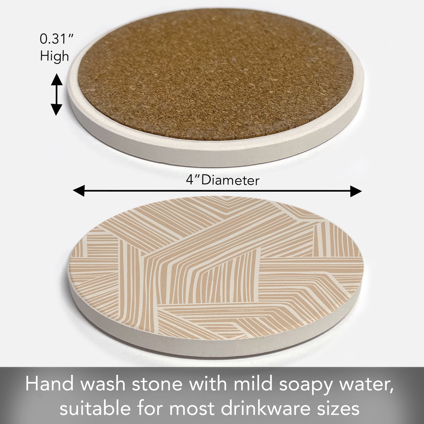 Thirstystone Endless Mocha Round Absorbent Stone Coaster with Protective Cork Backing Manufactured in The USA 4" Diameter