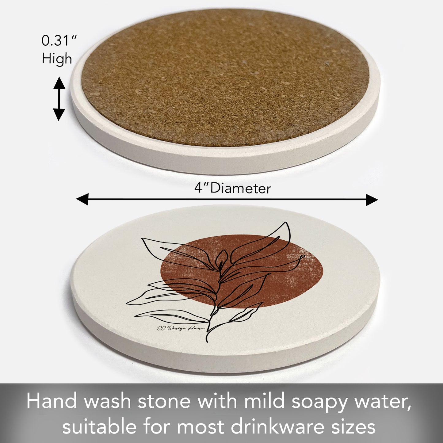 Thirstystone Mocha Stem Round Absorbent Stone Coaster with Protective Cork Backing Manufactured in The USA 4" Diameter