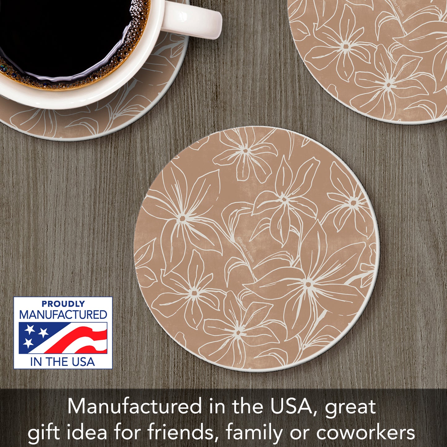 Thirstystone Mocha Lily Round Absorbent Stone Coaster with Protective Cork Backing Manufactured in The USA 4" Diameter