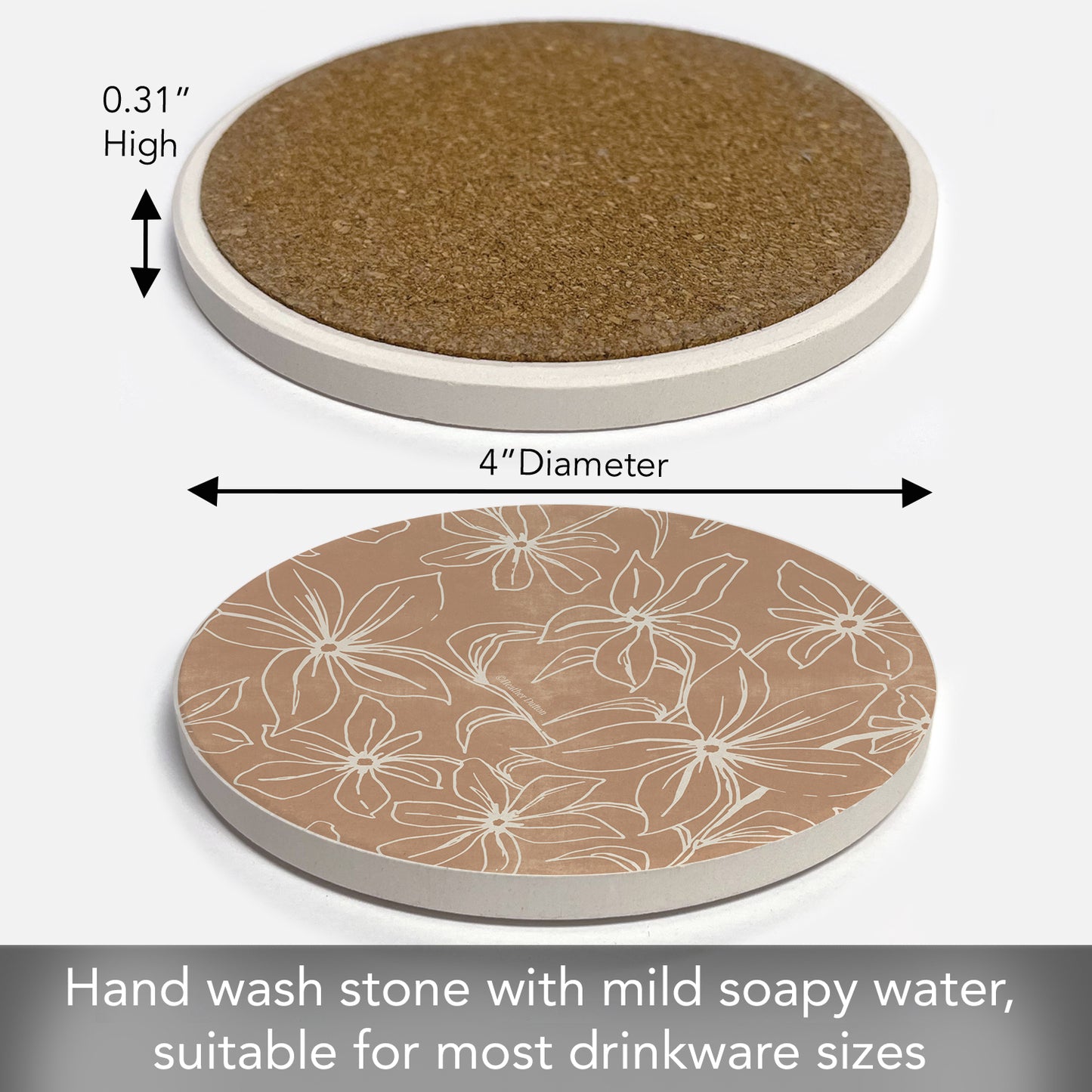 Thirstystone Mocha Lily Round Absorbent Stone Coaster with Protective Cork Backing Manufactured in The USA 4" Diameter