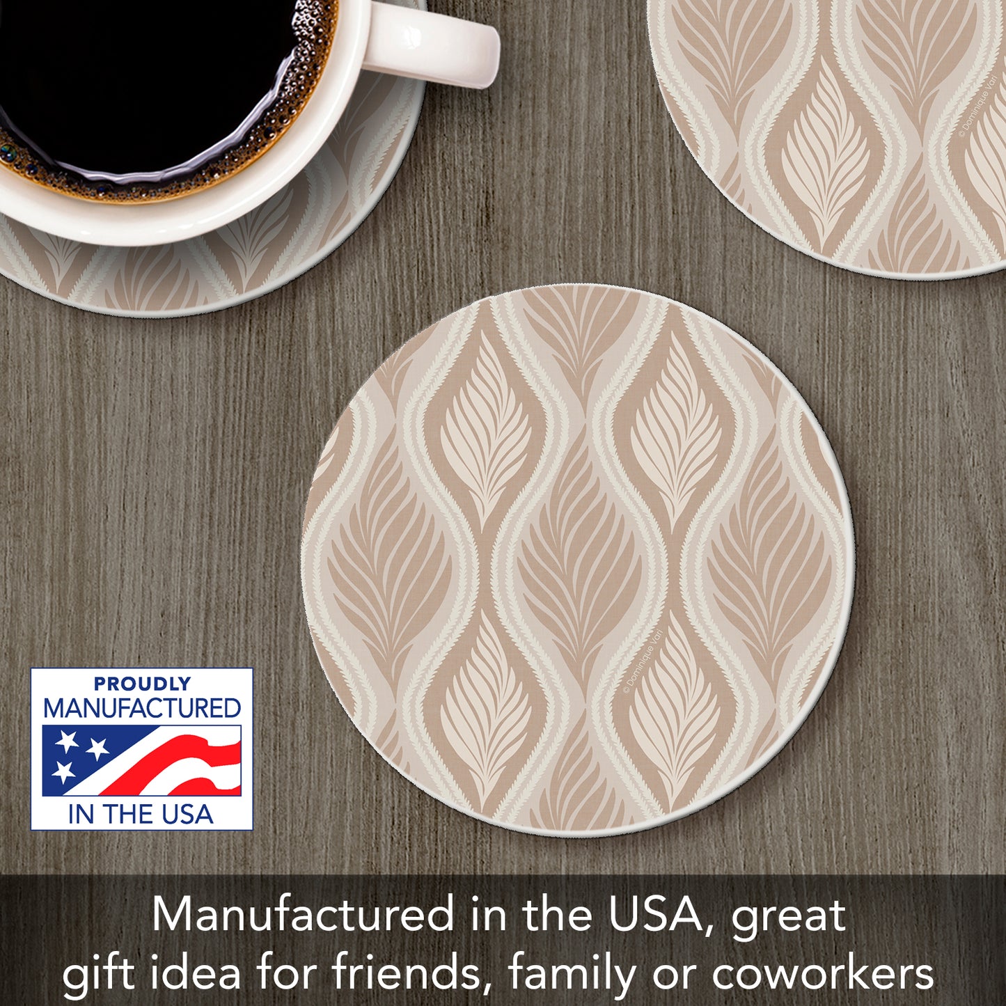 Thirstystone Mocha Leaves Round Absorbent Stone Coaster with Protective Cork Backing Manufactured in The USA 4" Diameter