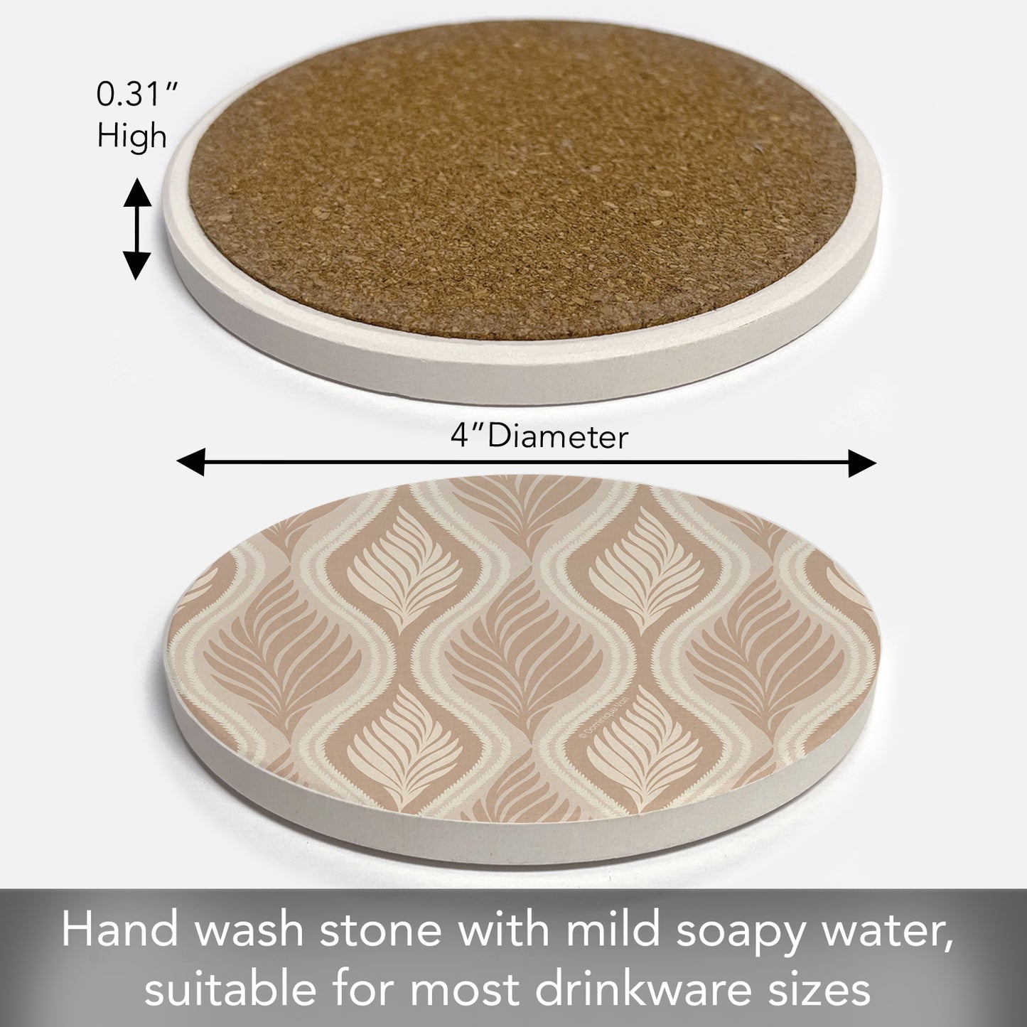 Thirstystone Mocha Leaves Round Absorbent Stone Coaster with Protective Cork Backing Manufactured in The USA 4" Diameter