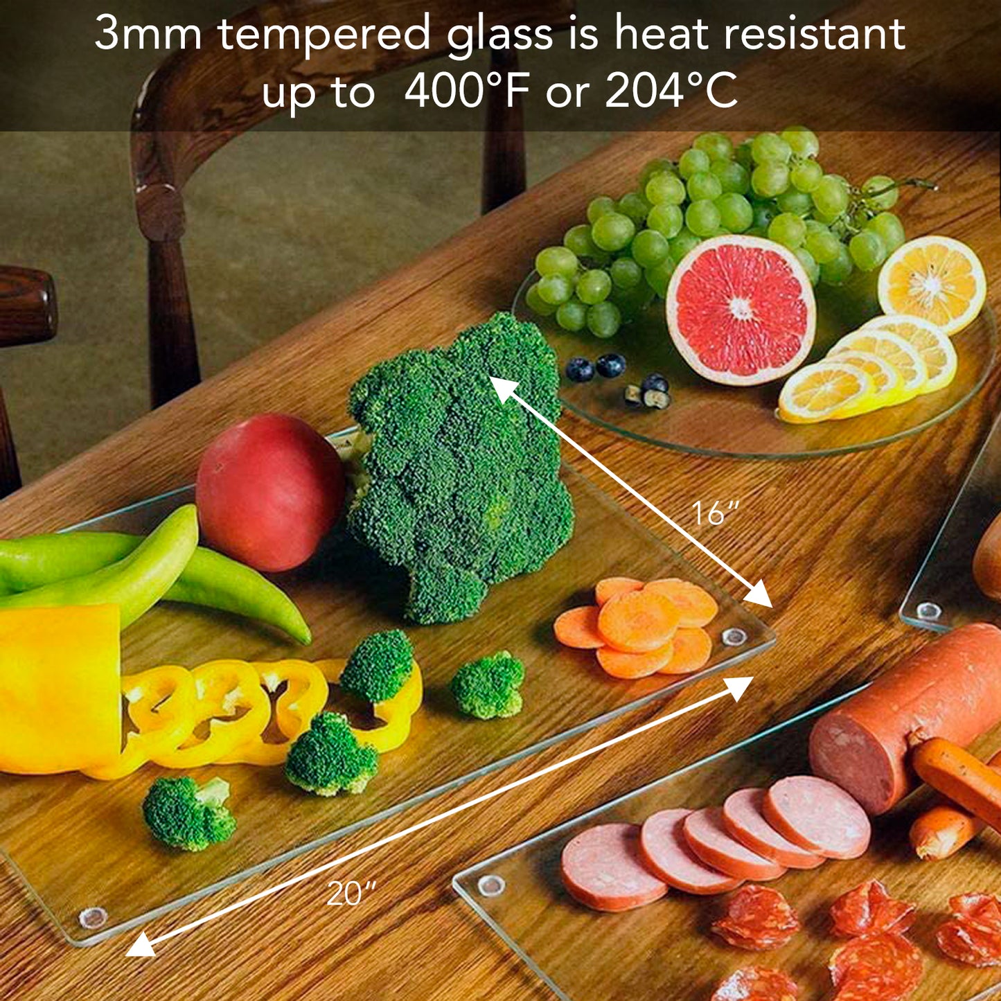 CounterArt Lightly Frosted 5mm Tempered Glass Cutting Board 20.5” x 11.75” Manufactured in the USA Dishwasher Safe