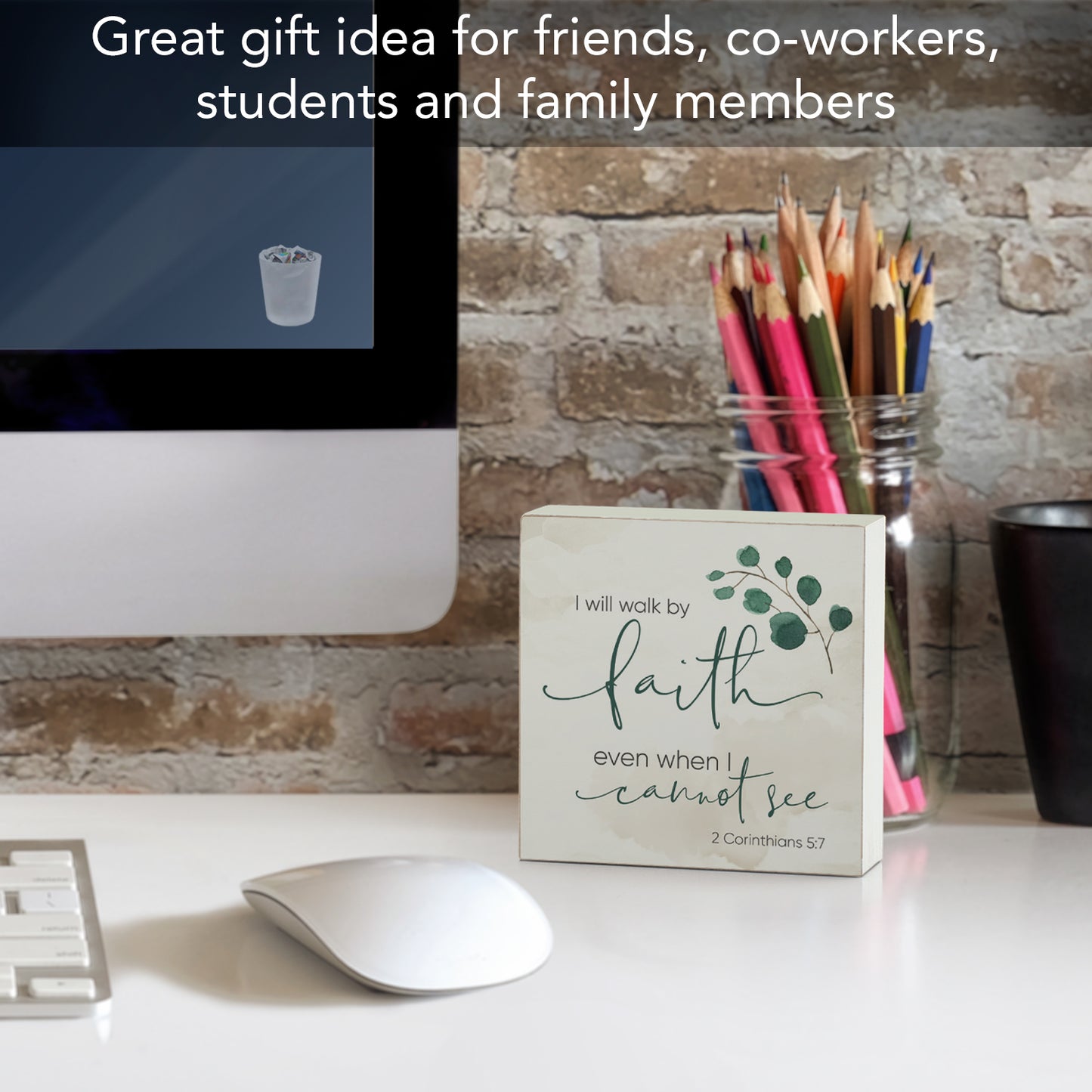 CounterArt Walk by Faith Decorative Faith Driven Wooden Home Accent Sign for Desk Mantle or Shelf Made in the USA