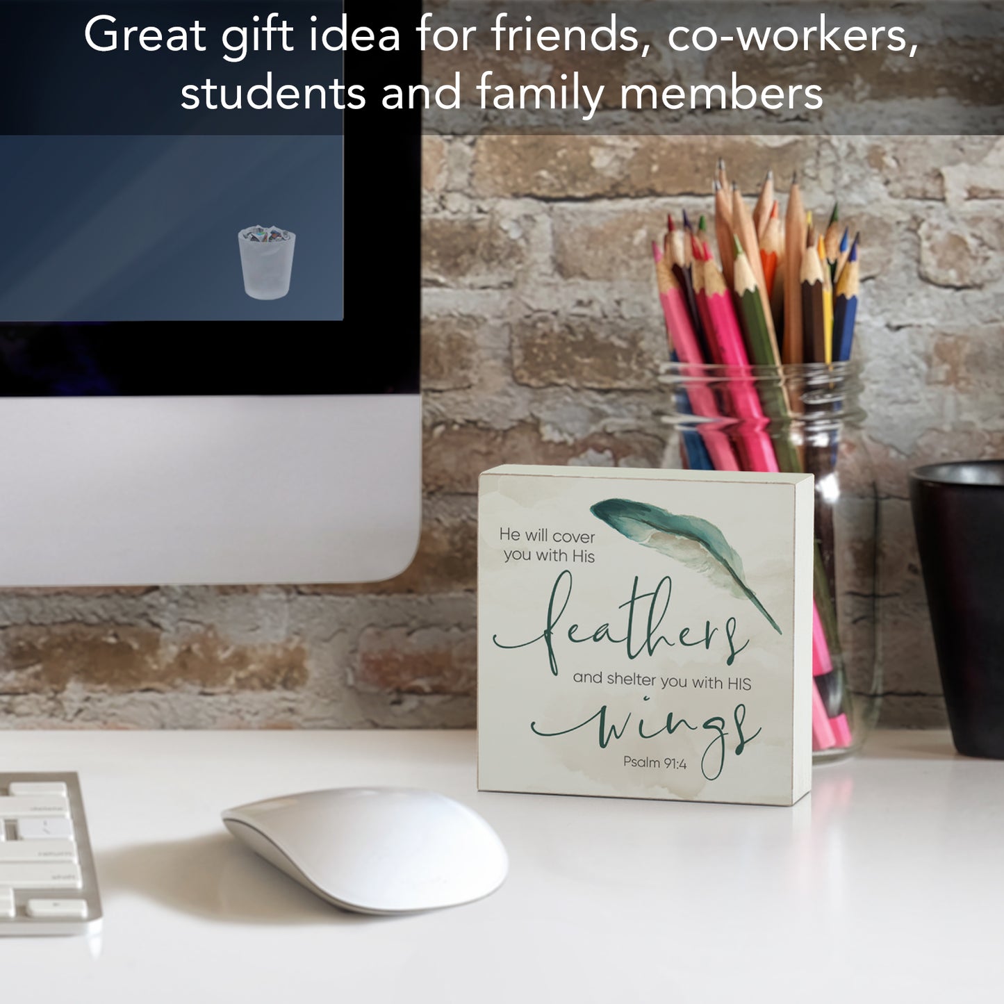 Feathers Faith Driven Wooden Home Accent Sign 3.75" Square Made in the USA