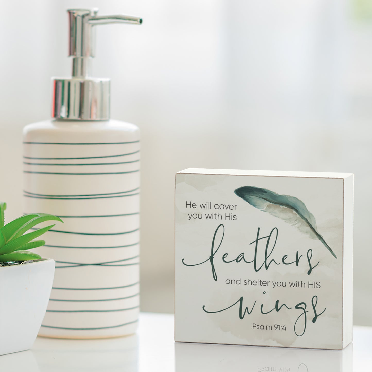 Feathers Faith Driven Wooden Home Accent Sign 3.75" Square Made in the USA