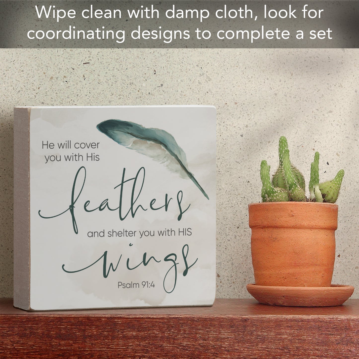 Feathers Faith Driven Wooden Home Accent Sign 3.75" Square Made in the USA