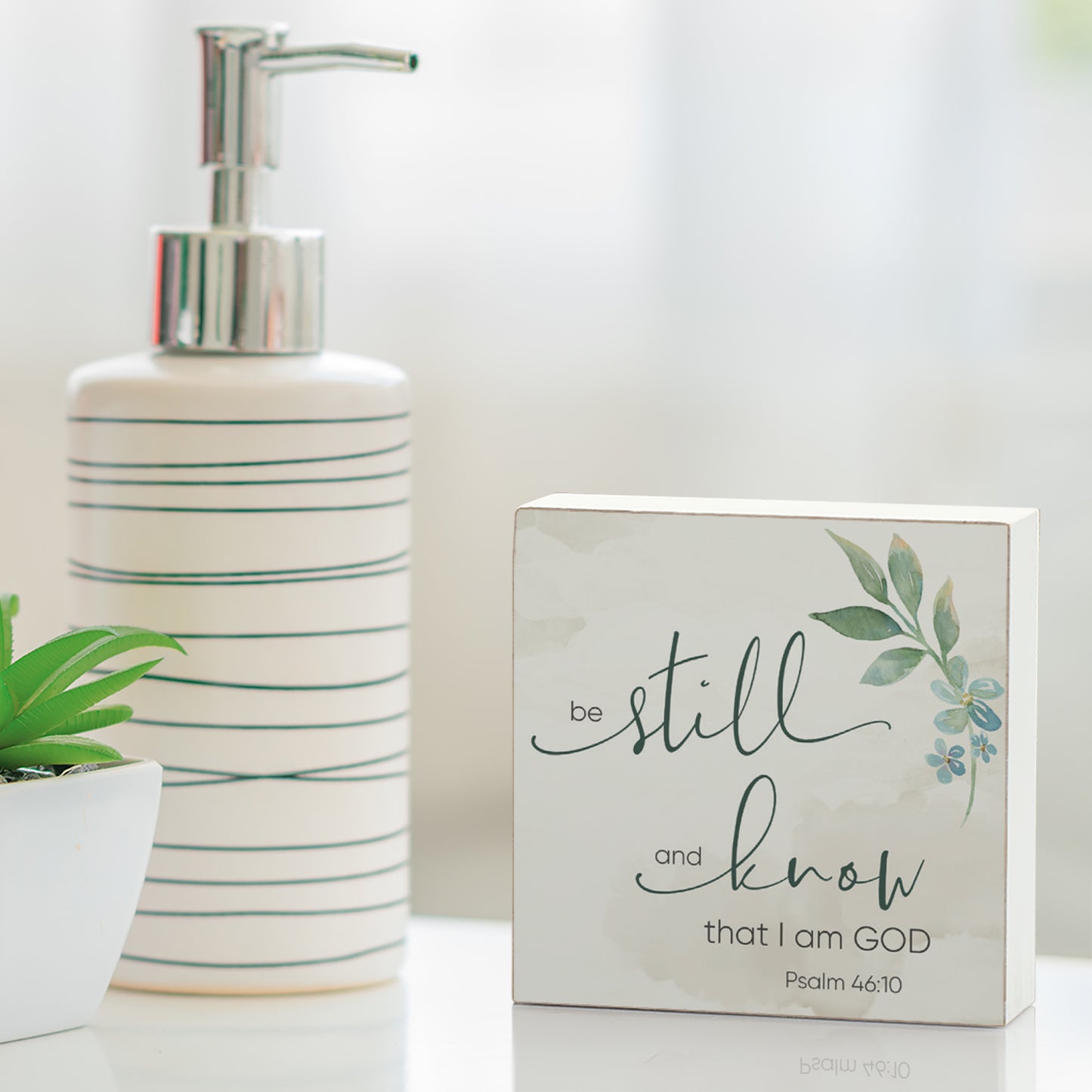 Be Still and Know Decorative Faith Driven Wooden Home Accent Sign 3.75" Square Made in the USA