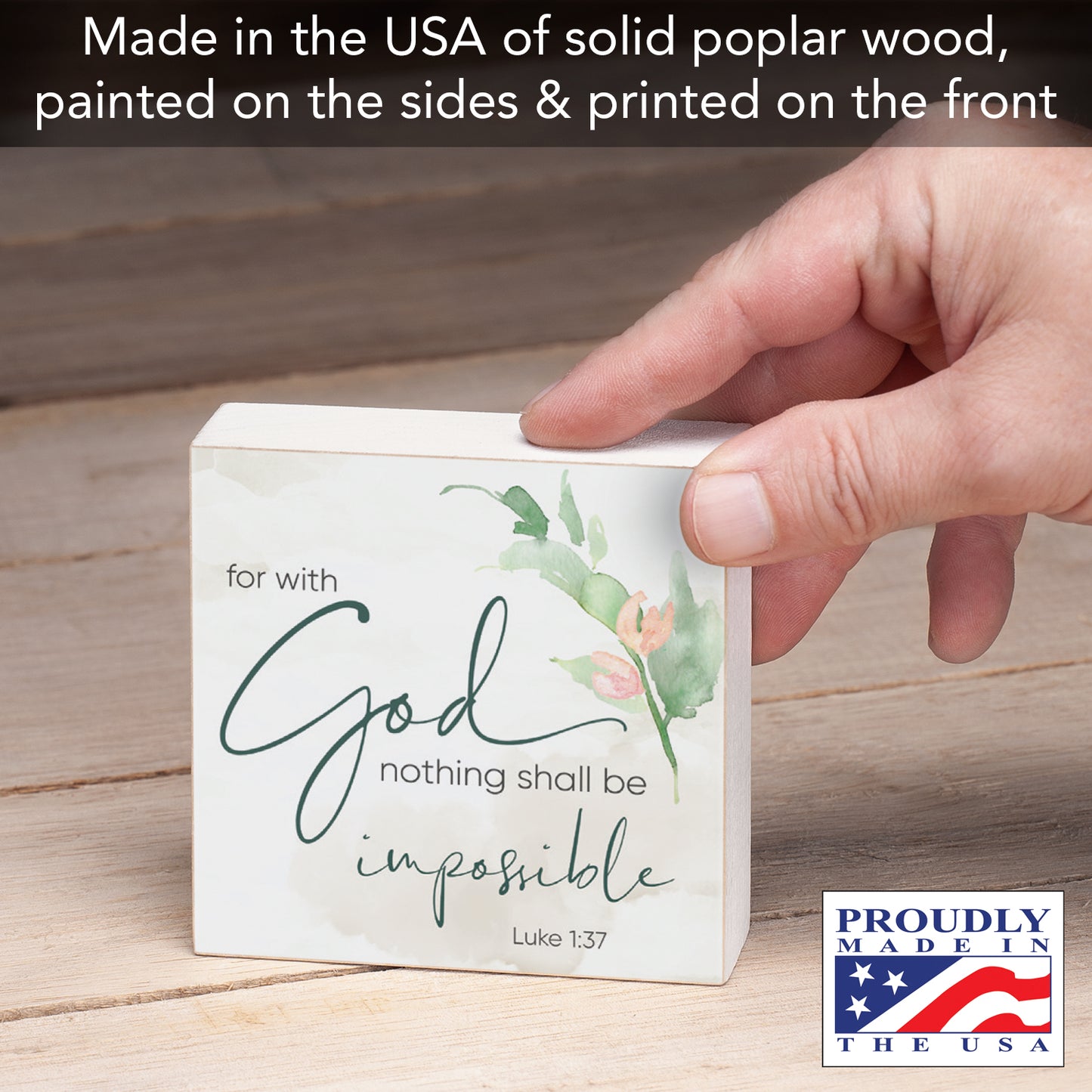 Nothing Impossible Decorative Faith Driven Wooden Home Accent Sign 3.75" Square Made in the USA