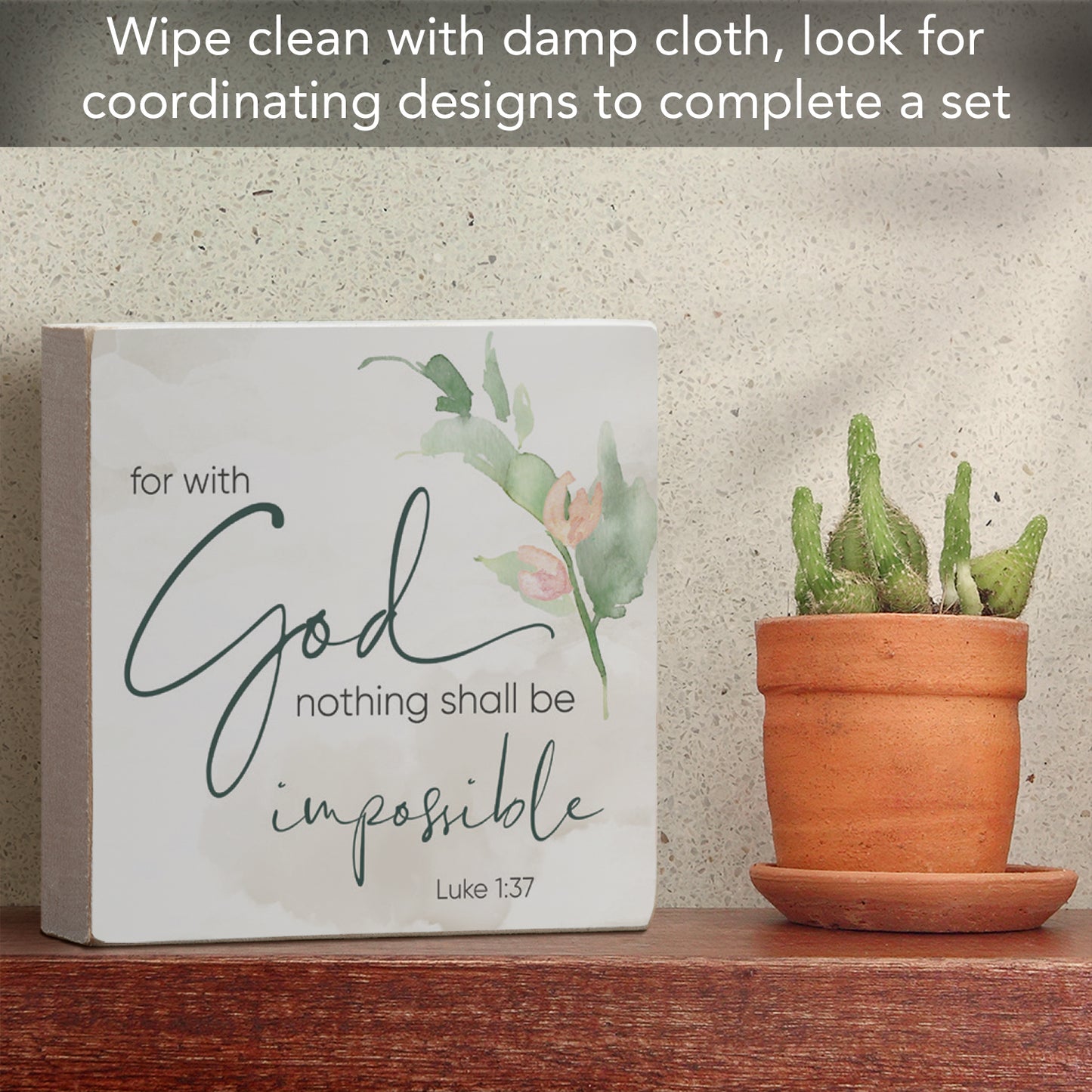 Nothing Impossible Decorative Faith Driven Wooden Home Accent Sign 3.75" Square Made in the USA