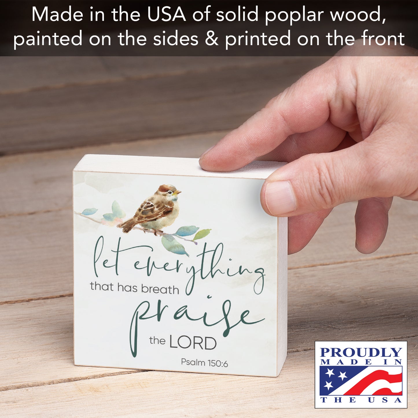 Praise Decorative Faith Driven Wooden Home Accent Sign 3.75" Square Made in the USA