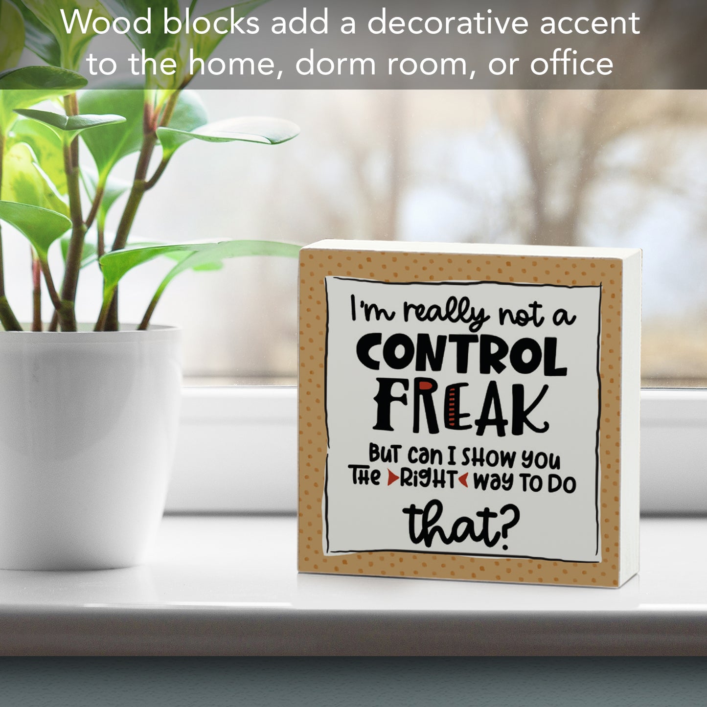 CounterArt I'm Really Not A Control Freak Artistic Freestanding Solid Wood Block Sign Made in the USA 3.75” Square Decorative Accent for Home or Office