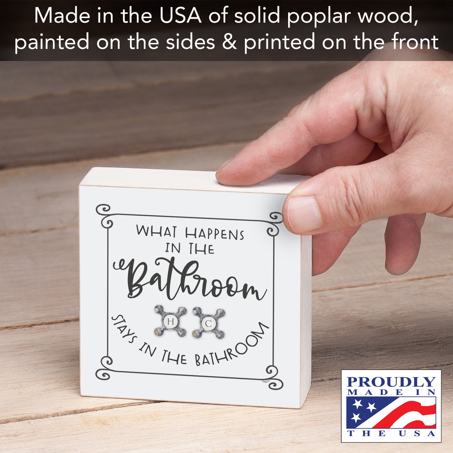 CounterArt "What Happens" Artistic Freestanding Solid Wood Block Sign Made in the USA 3.75” Square Decorative Accent for Home or Office