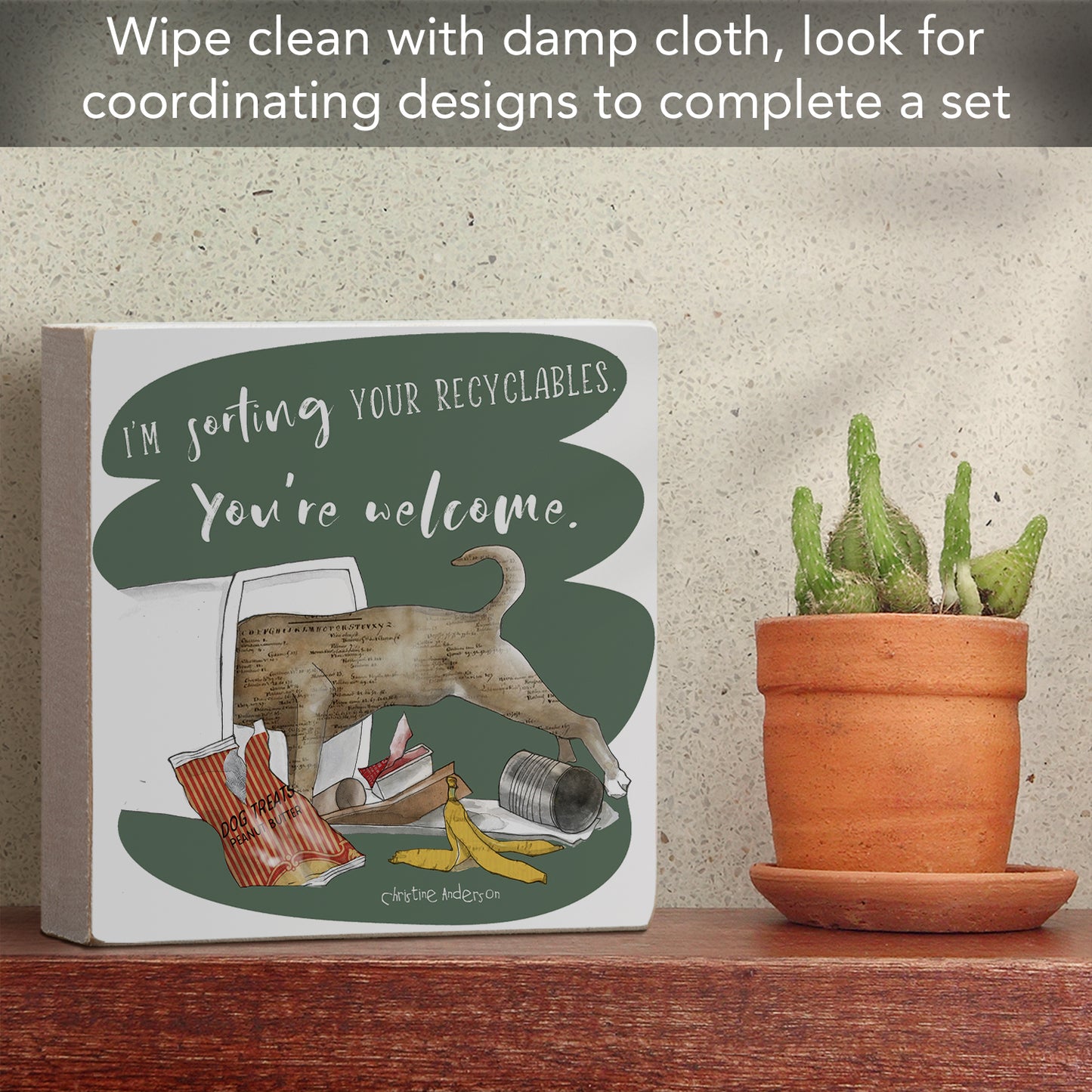 Recyclables Artistic Freestanding Solid Wood Block Sign Made in the USA 3.75” Square