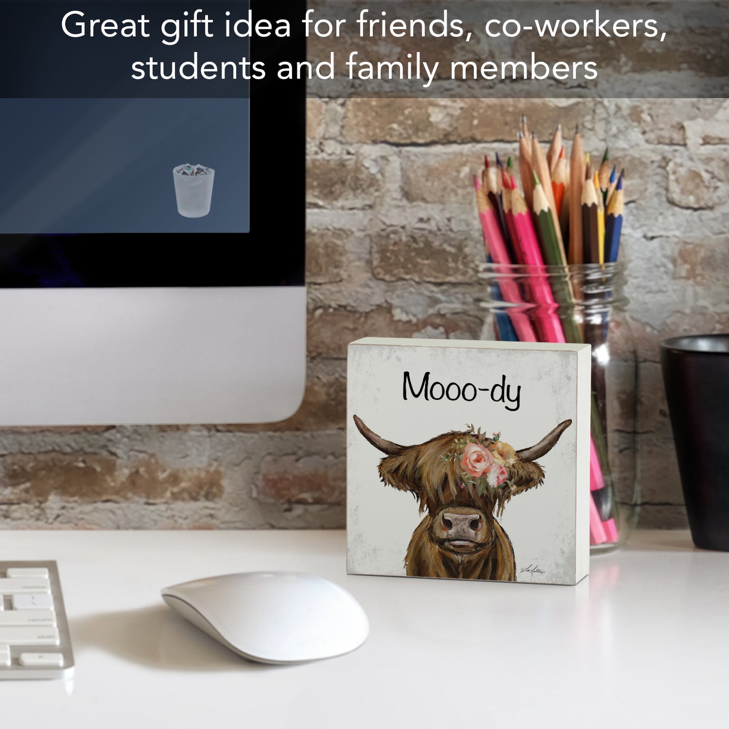 Moody Freestanding Solid Wood Block Sign Made in the USA 3.75” Square