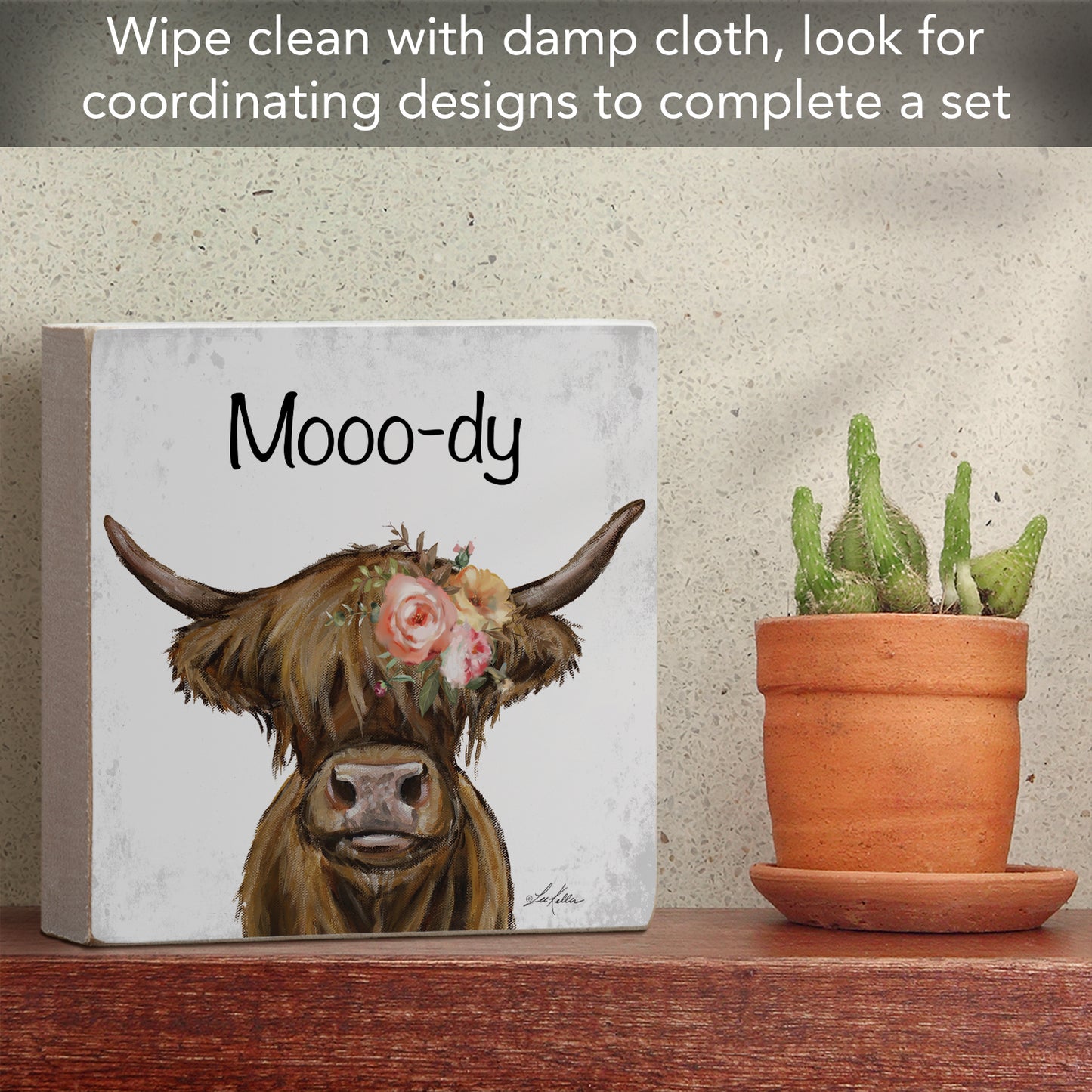 Moody Freestanding Solid Wood Block Sign Made in the USA 3.75” Square