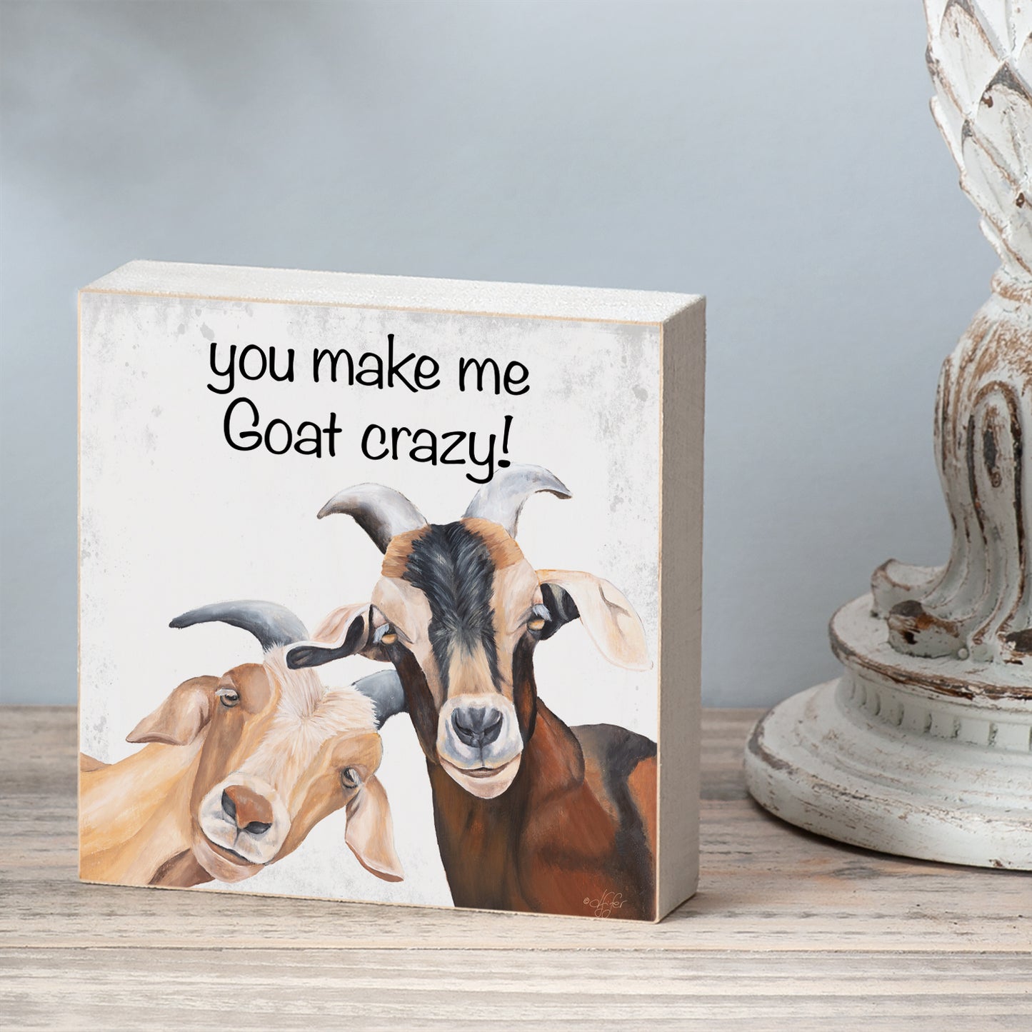 CounterArt Goat Crazy Artistic Freestanding Solid Wood Block Sign Made in the USA 3.75” Square Decorative Accent for Home or Office