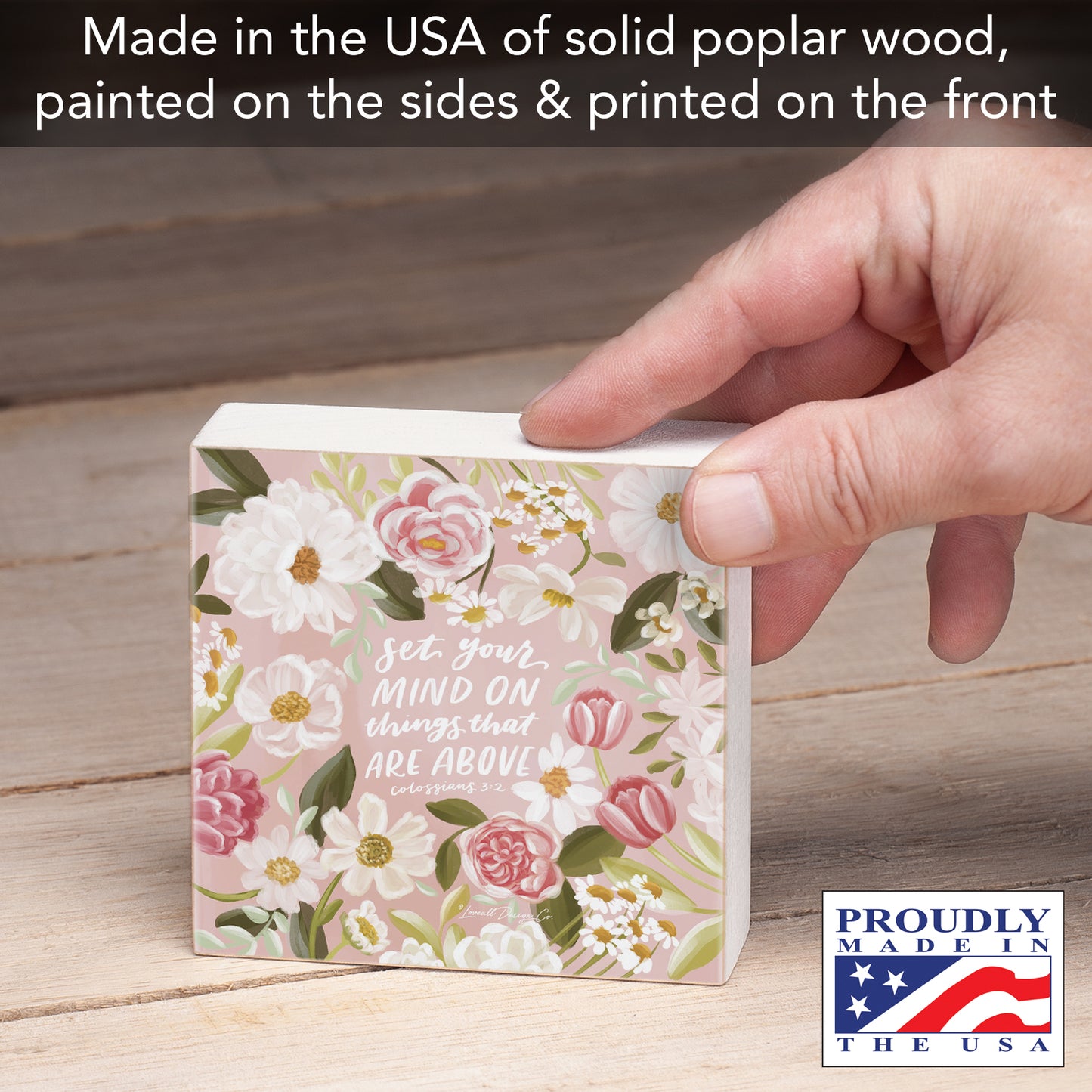 Set Your Mind Decorative Faith Driven Wooden Home Accent Sign 3.75" Square Made in the USA