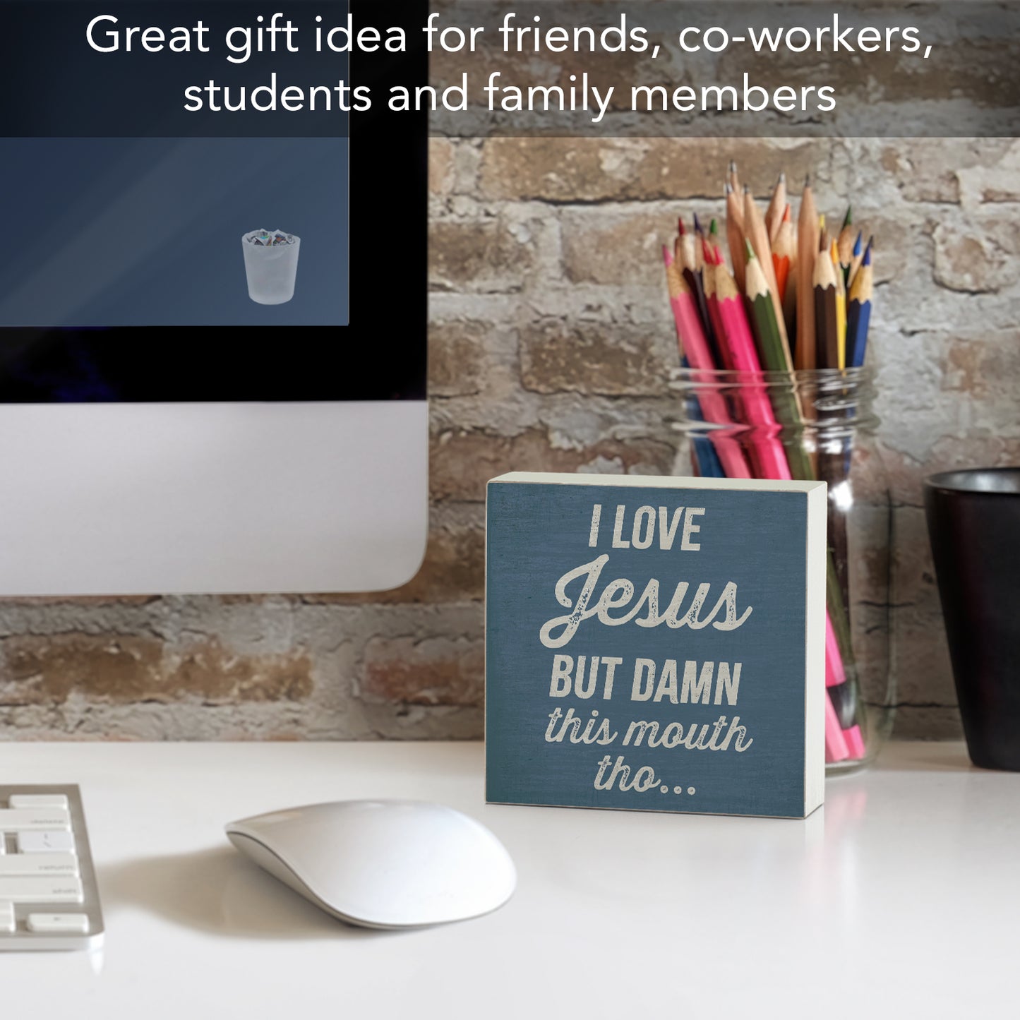 My Mouth Humorous Freestanding Solid Wood Block Sign Made in the USA 3.75” Square