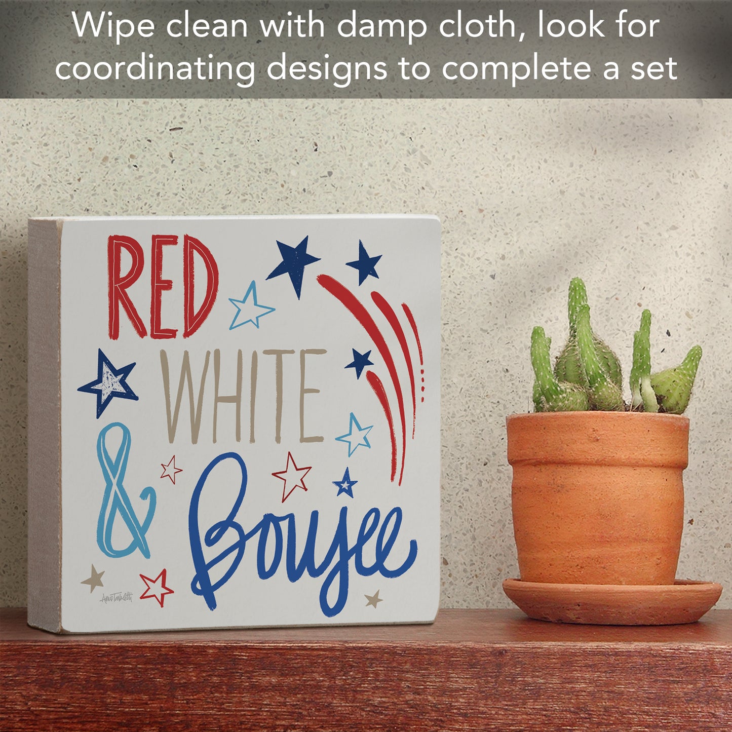 Red White & Boujee Freestanding Solid Wood Block Sign Made in the USA 3.75” Square