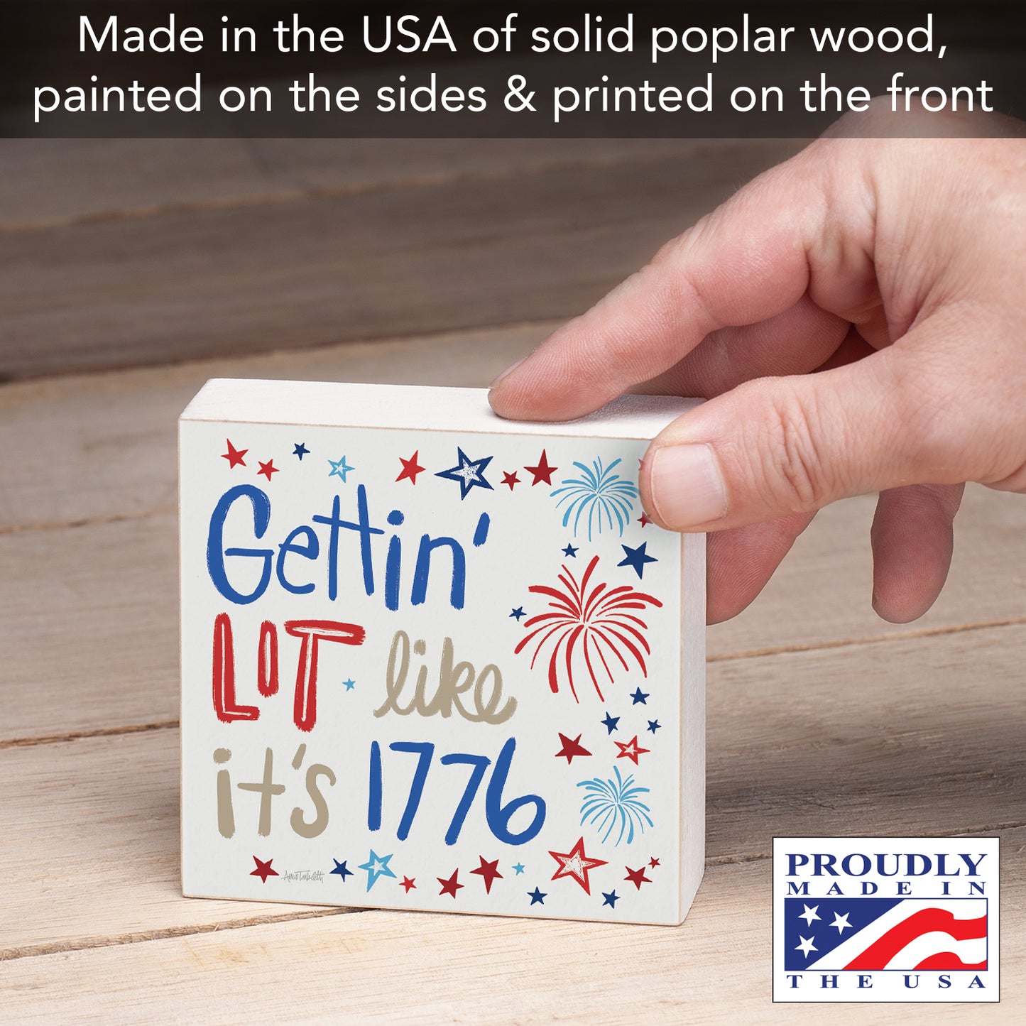 CounterArt Getting Lit Artistic Freestanding Solid Wood Block Sign Made in the USA 3.75” Square Decorative Accent for Home or Office