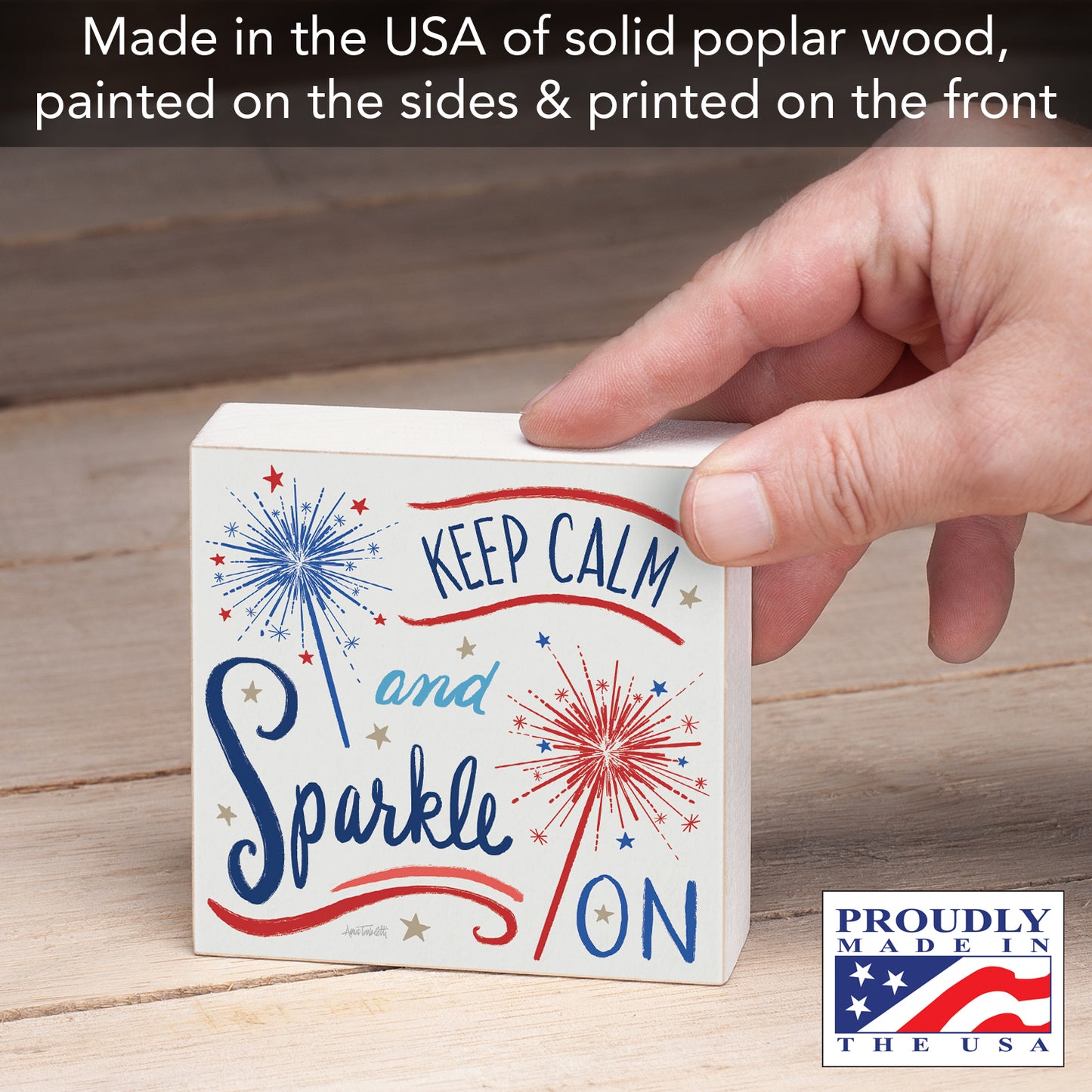 CounterArt Sparkle On Freestanding Solid Wood Block Sign Made in the USA 3.75” Square Decorative Accent for Home or Office
