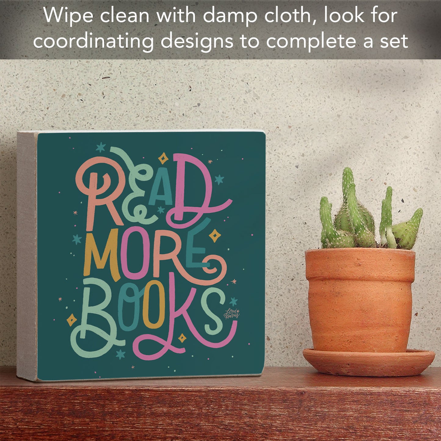 Read More Books Freestanding Solid Wood Block Sign Made in the USA 3.75” Square