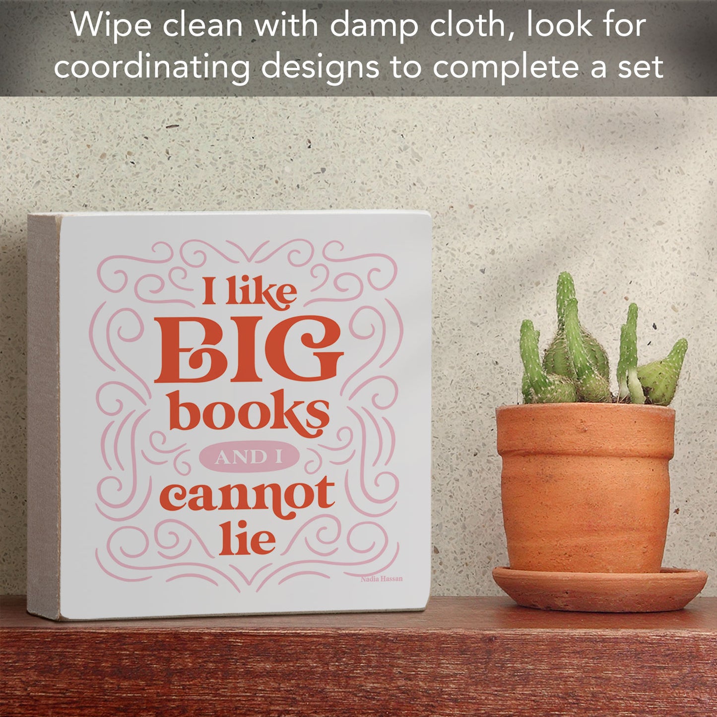 Like Big Books Freestanding Solid Wood Block Sign Made in the USA 3.75” Square