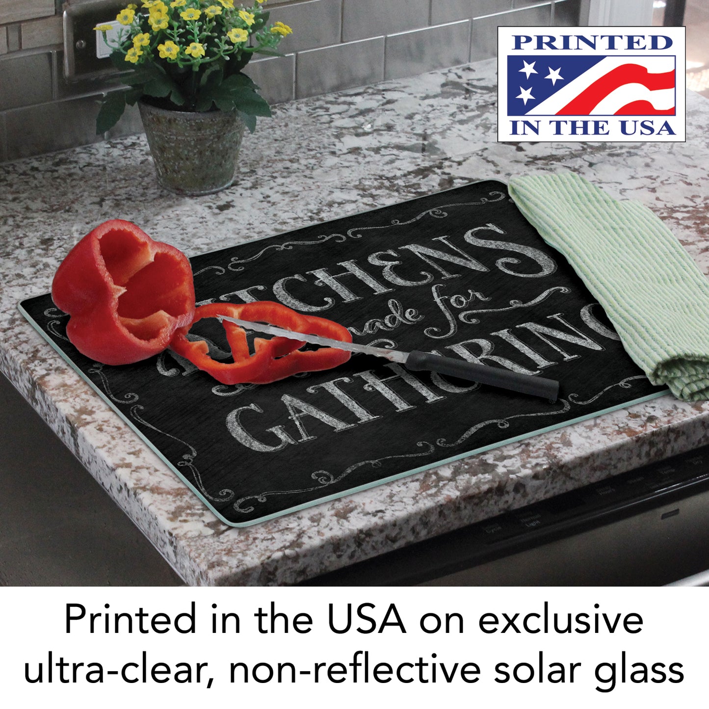 CounterArt Chalk It Up Kitchen 3mm Tempered Glass Cutting Board 15” x 12” Manufactured in the USA