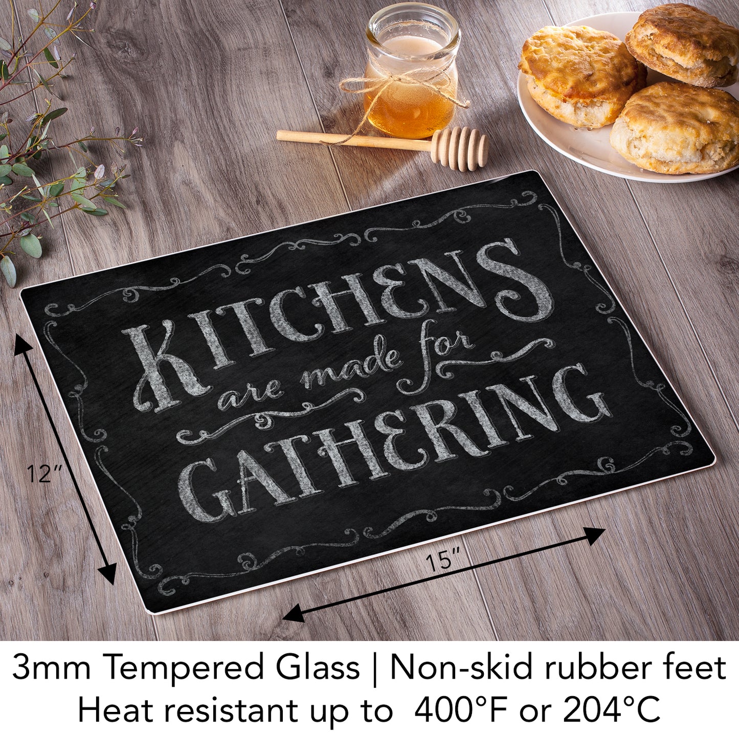 CounterArt Chalk It Up Kitchen 3mm Tempered Glass Cutting Board 15” x 12” Manufactured in the USA