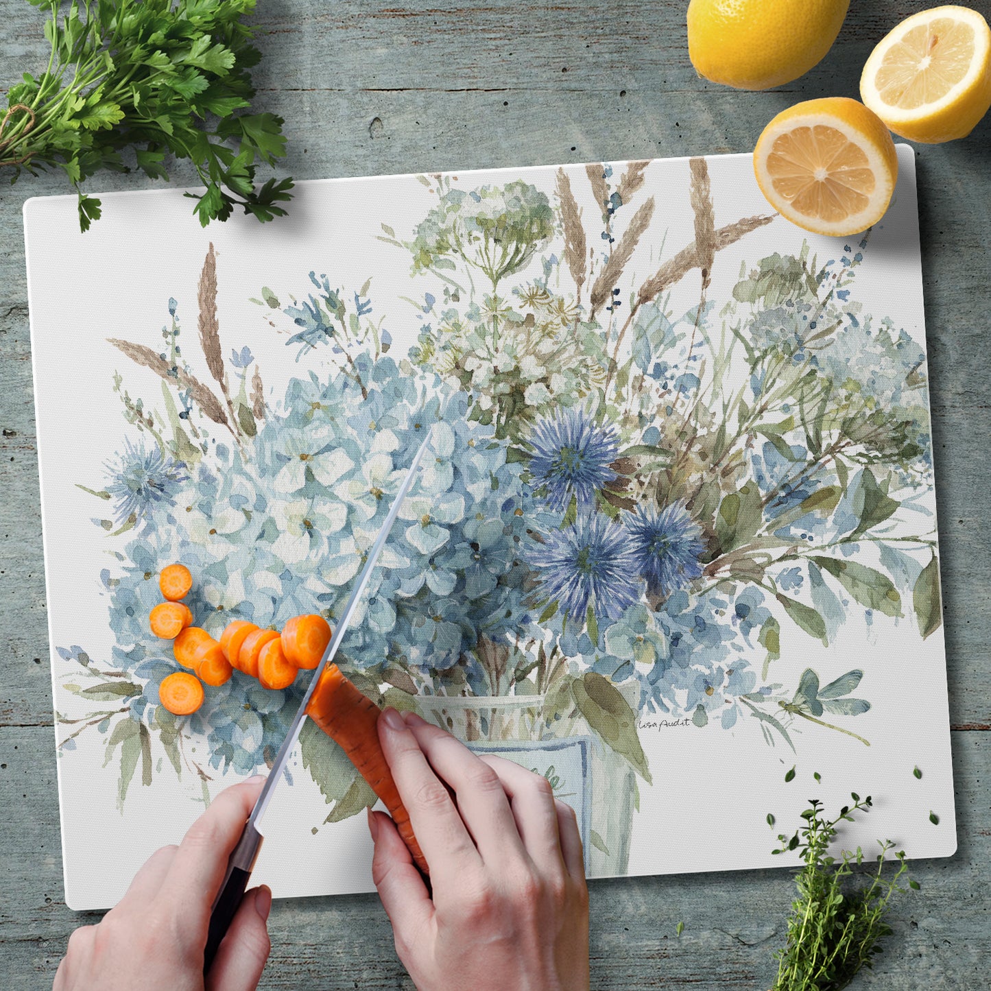 CounterArt Bohemian Blue 3mm Tempered Glass Cutting Board 15" x 12" Manufactured in the USA