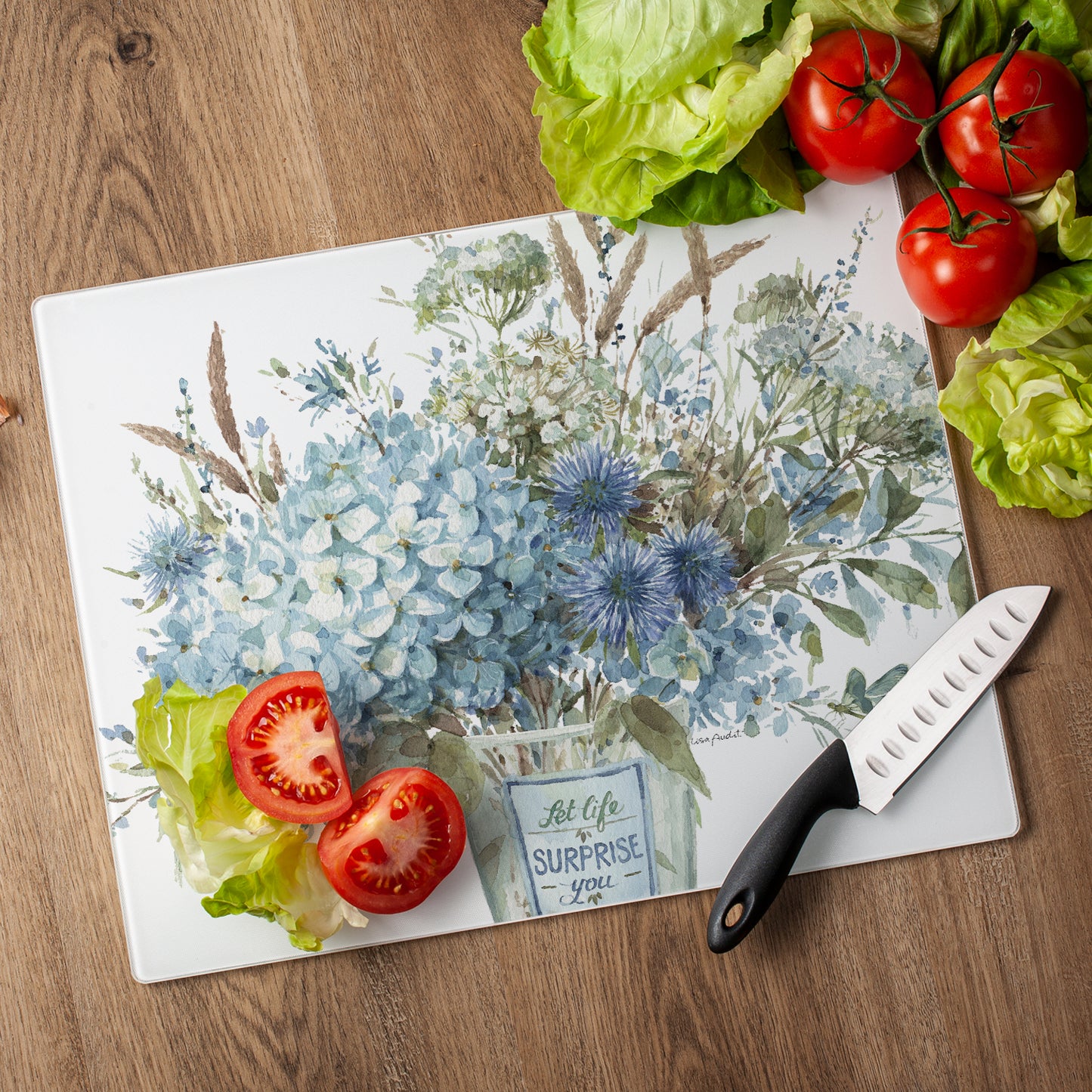 CounterArt Bohemian Blue 3mm Tempered Glass Cutting Board 15" x 12" Manufactured in the USA