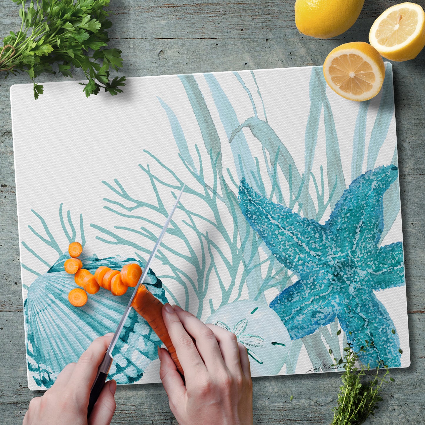 CounterArt Coral Life 3mm Tempered Glass Cutting Board 15” x 12” Manufactured in the USA
